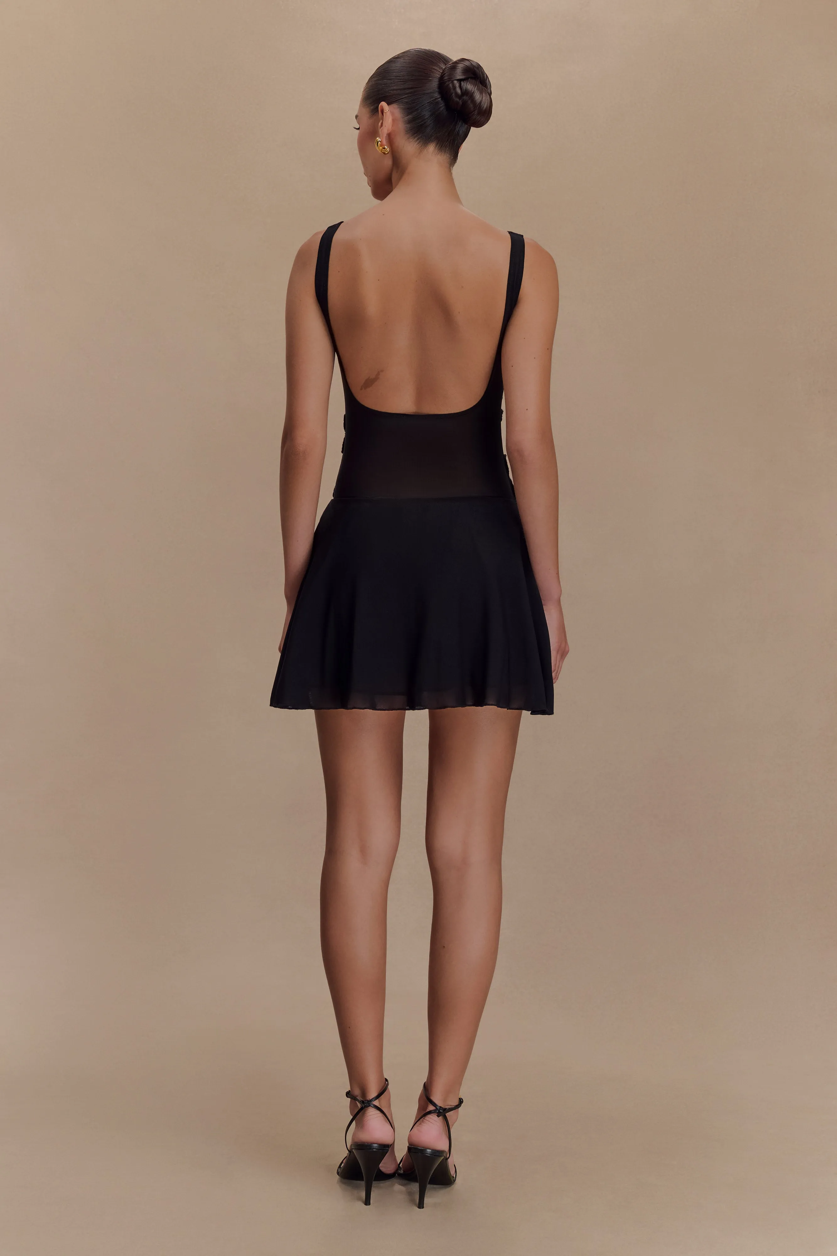 Flattering Cut Wear Melanie Mesh Mini Dress With Flowers - Black