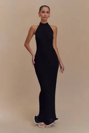 Timeless elegance Melodie Halter Knit Maxi Dress - Black/White