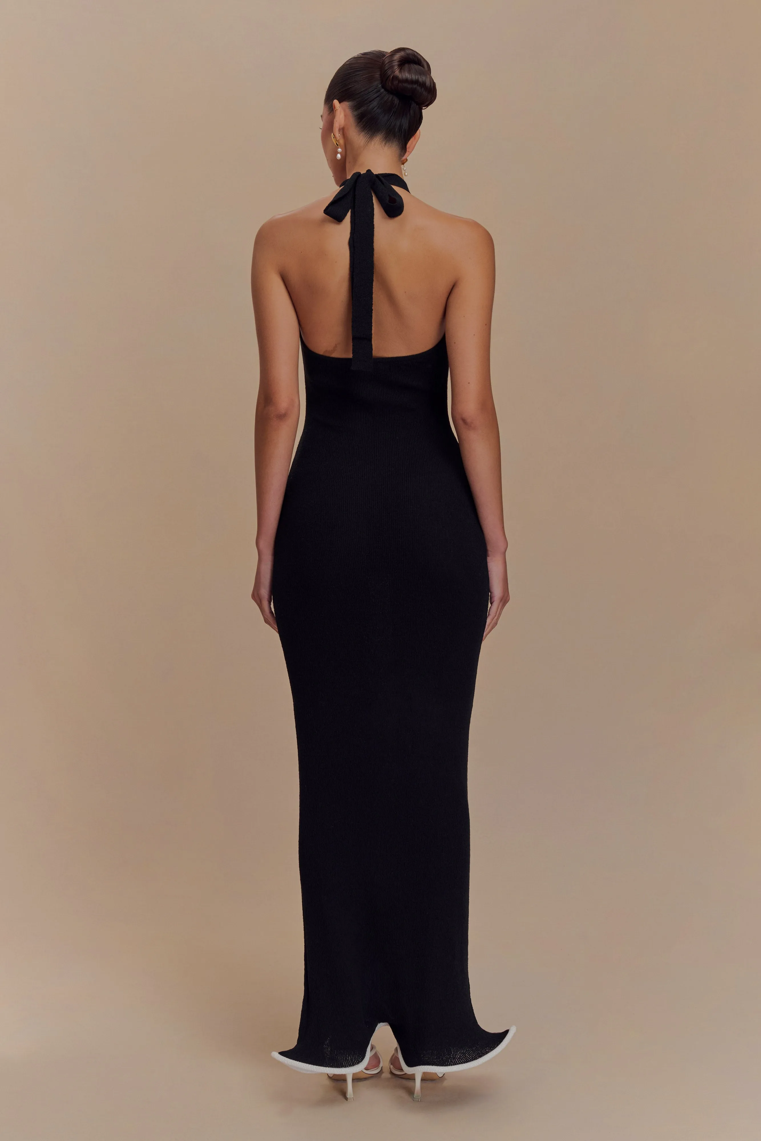 Elegant Layer Melodie Halter Knit Maxi Dress - Black/White