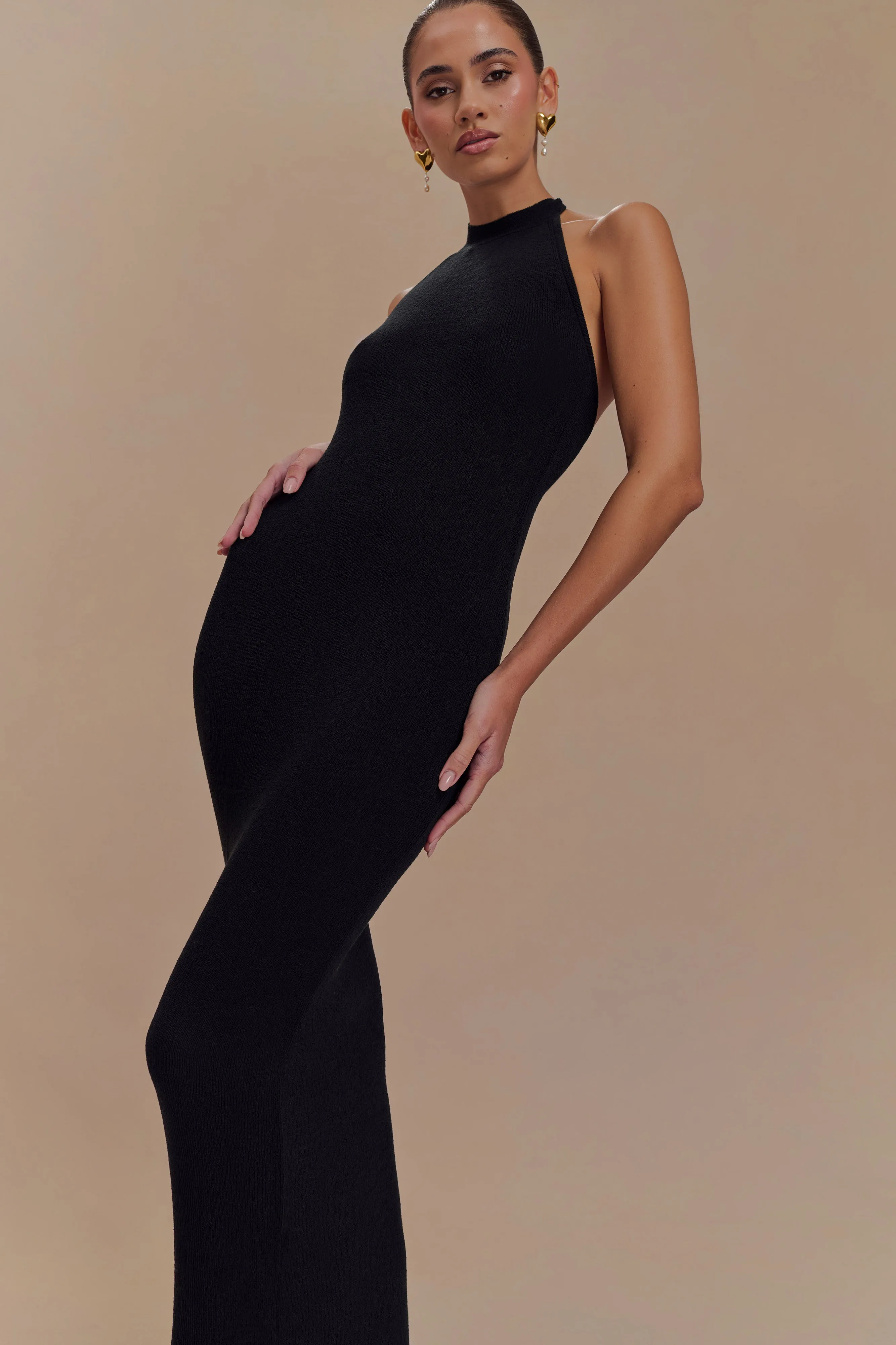 Comfort Layer Wear Melodie Halter Knit Maxi Dress - Black/White