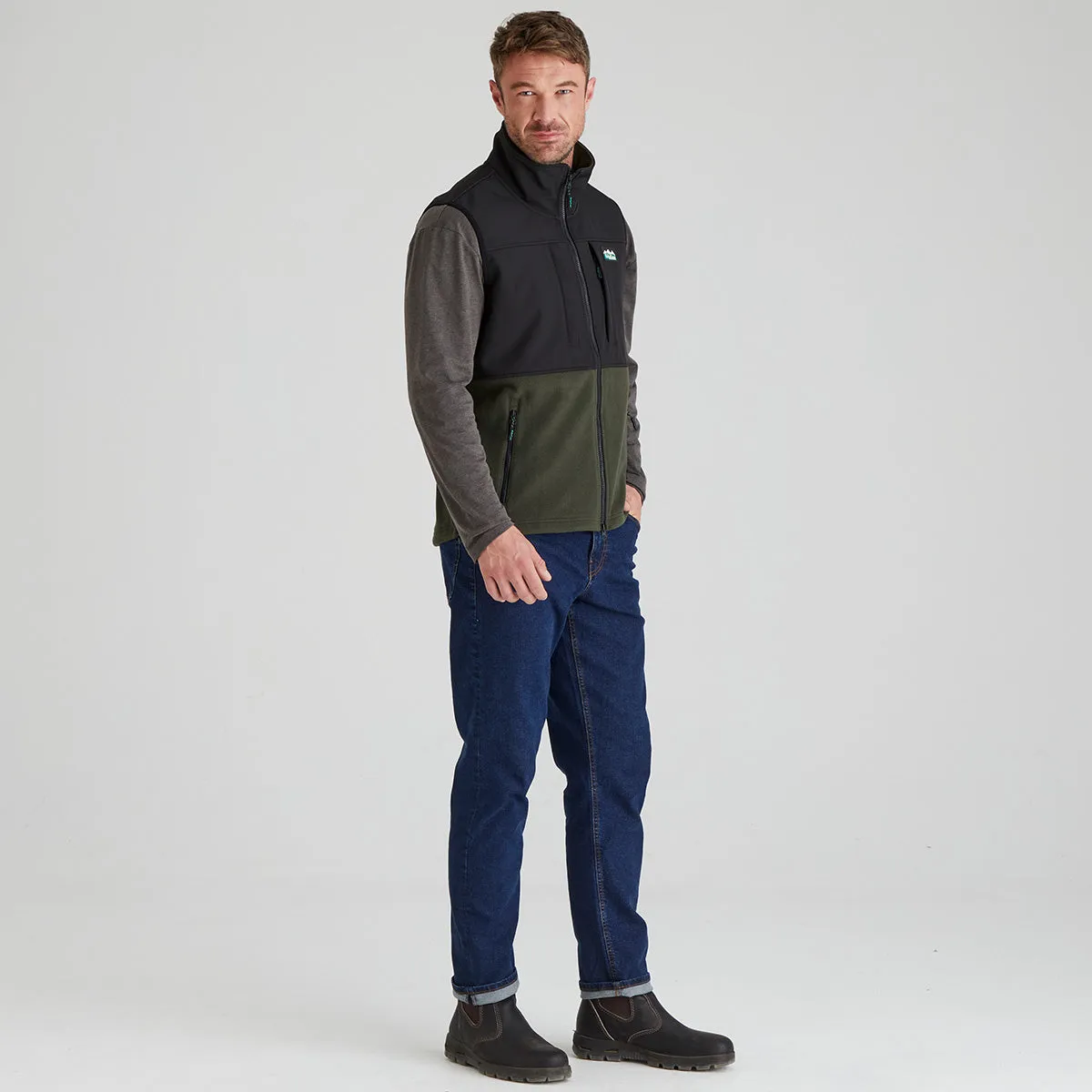Men's Hybrid Vest Deep Forest Self Fabric Tie Closure HighDensity Knit