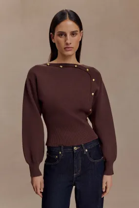 Microfiber Blend Layered Look Mertyle Aysmetrical Knit Jumper - Deep Chocolate