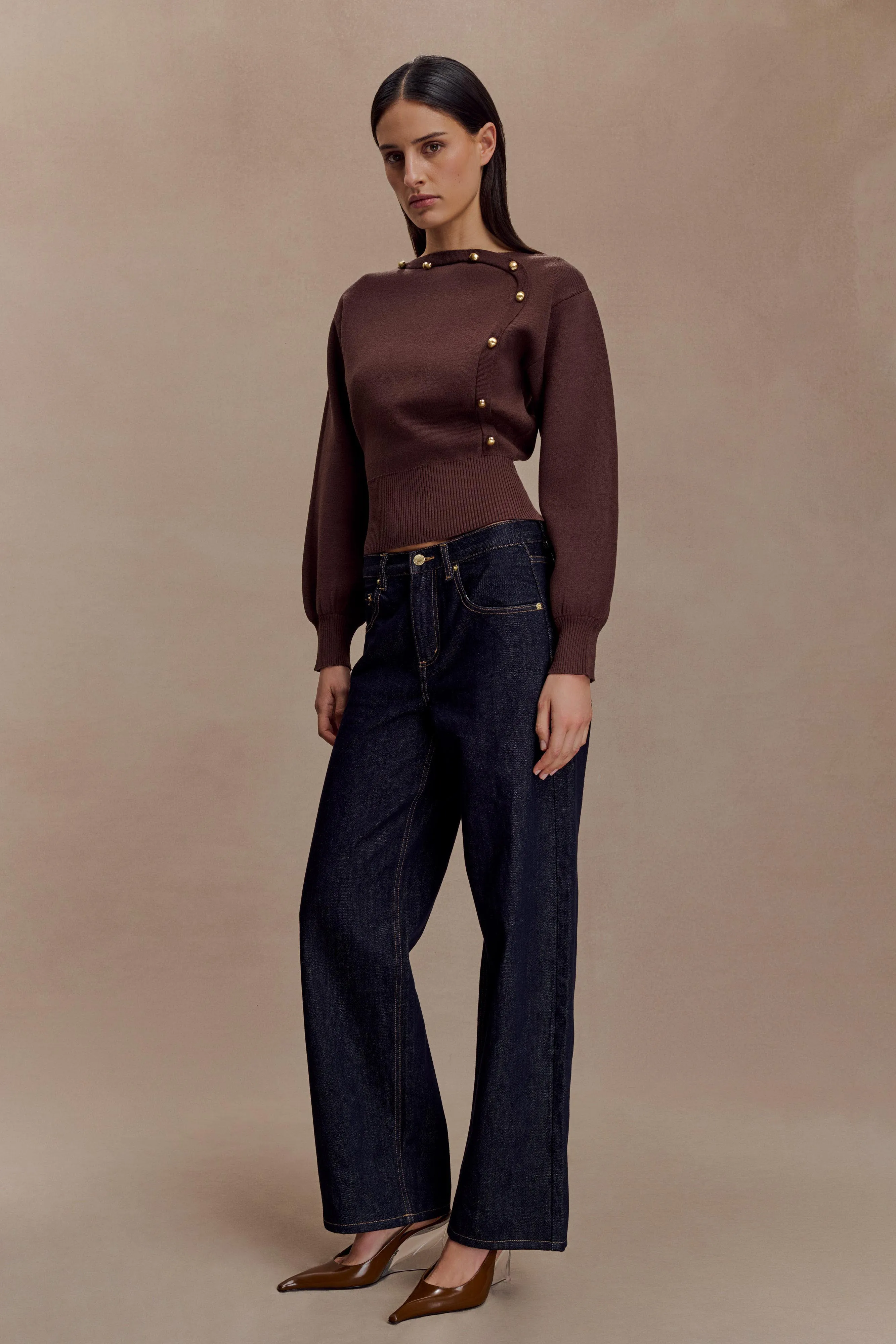 Magnetic Fasteners Mertyle Aysmetrical Knit Jumper - Deep Chocolate