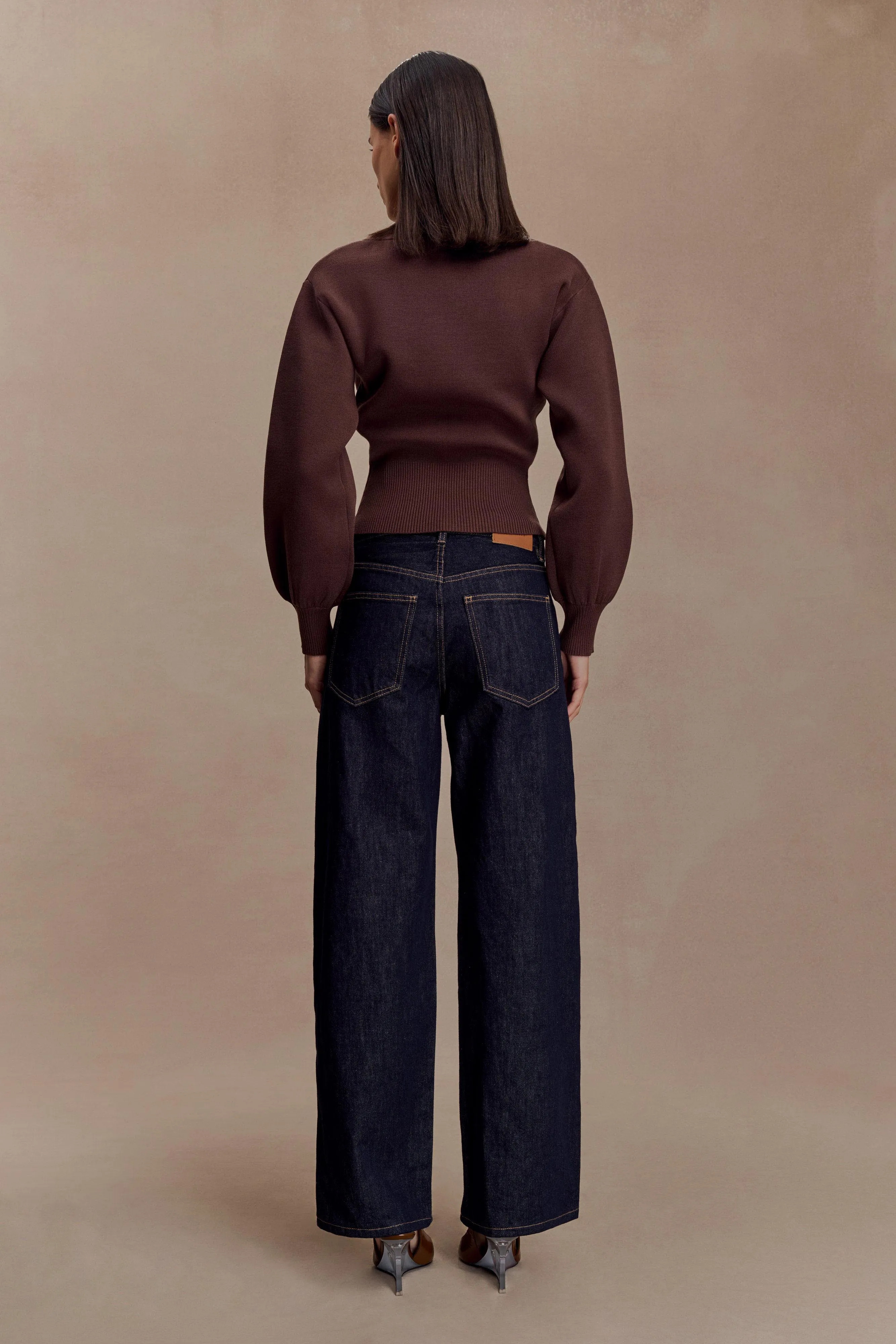Mertyle Aysmetrical Knit Jumper - Deep Chocolate Everyday Fit Style Clean Jacket Detail