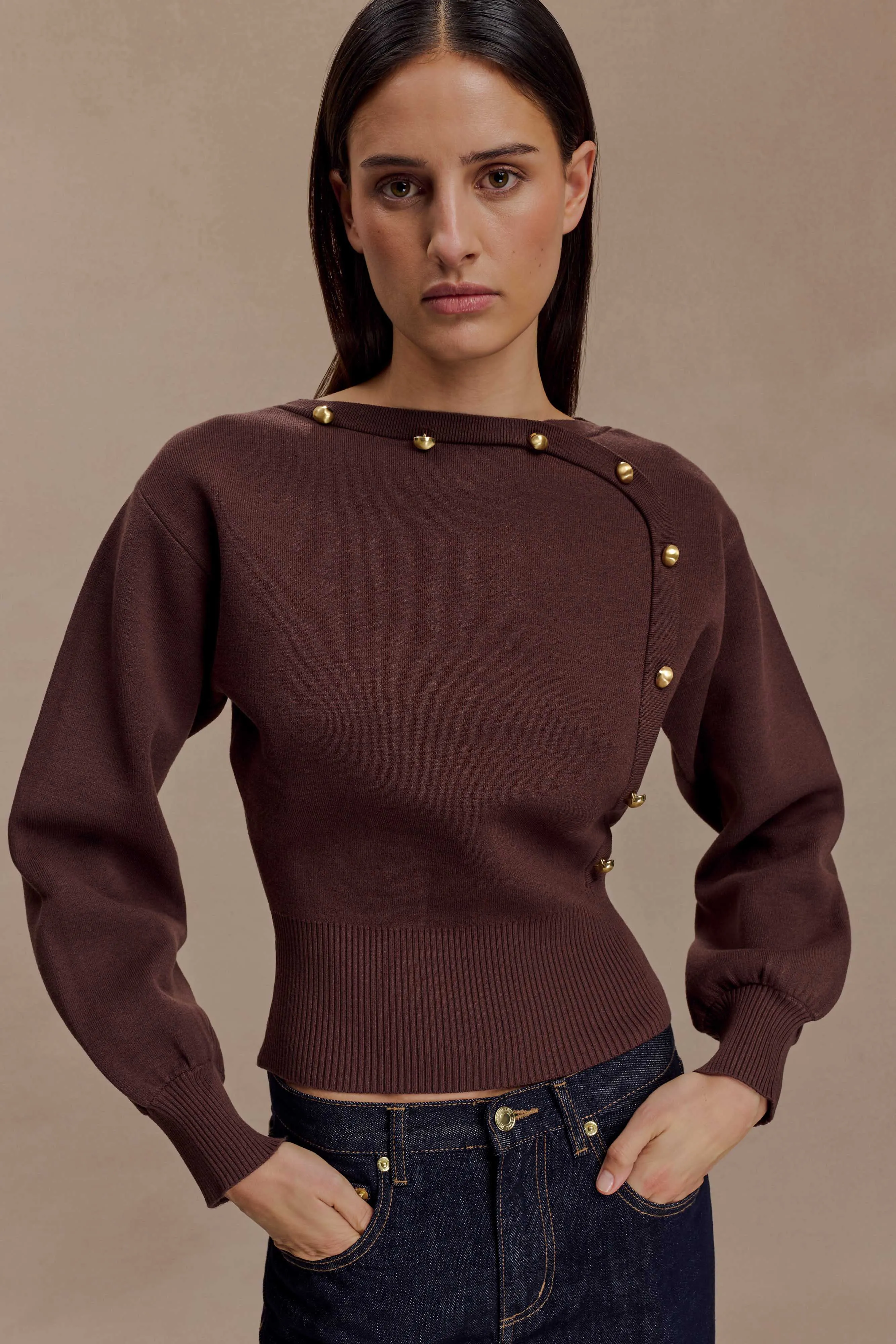 Cold Climate Everyday apparel Mertyle Aysmetrical Knit Jumper - Deep Chocolate