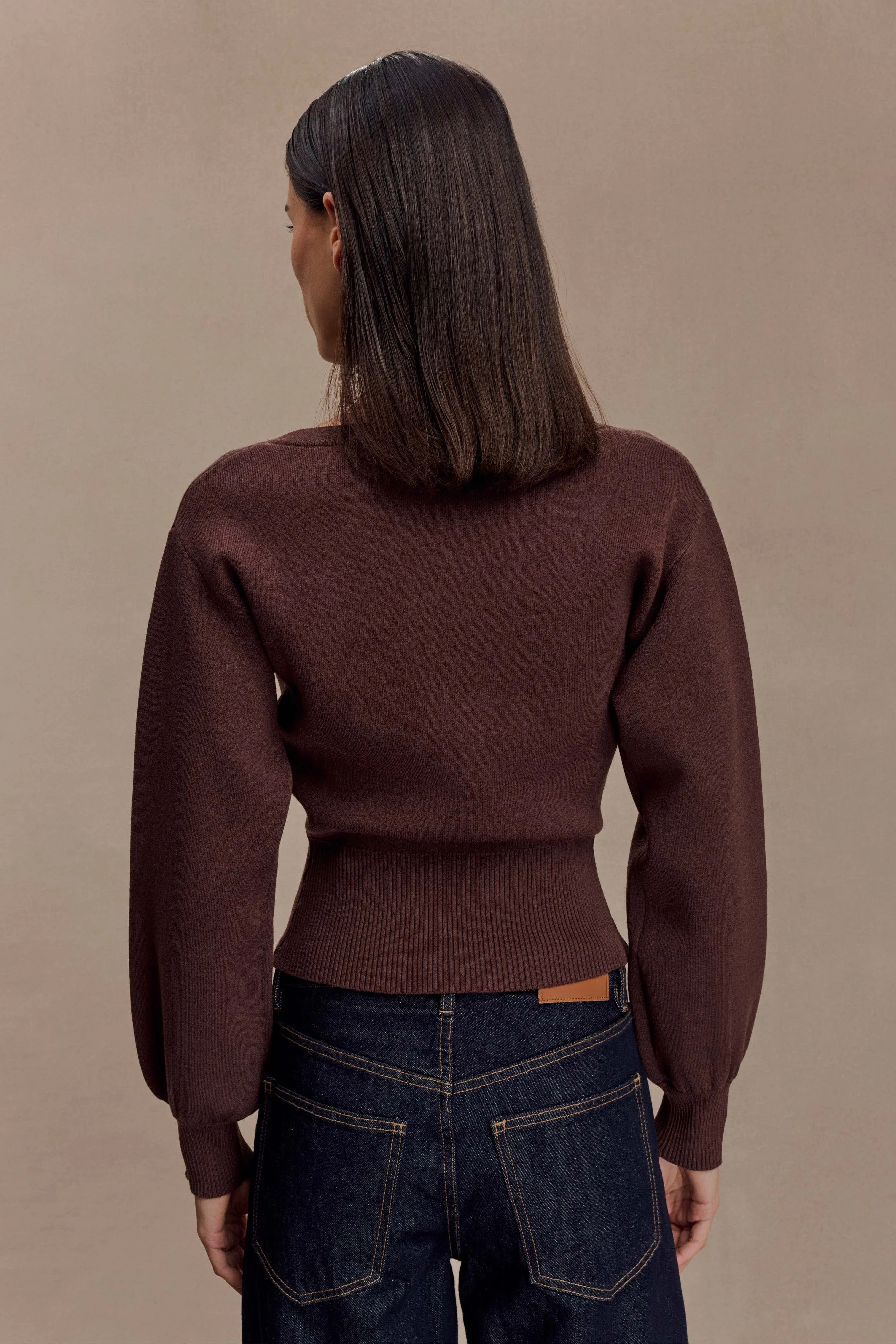Temperature Regulating Mid Length Cut Mertyle Aysmetrical Knit Jumper - Deep Chocolate