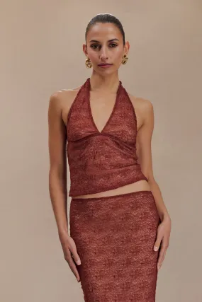 Asher Sheer Lace Halter Top - Chilli Hidden Pocket Design