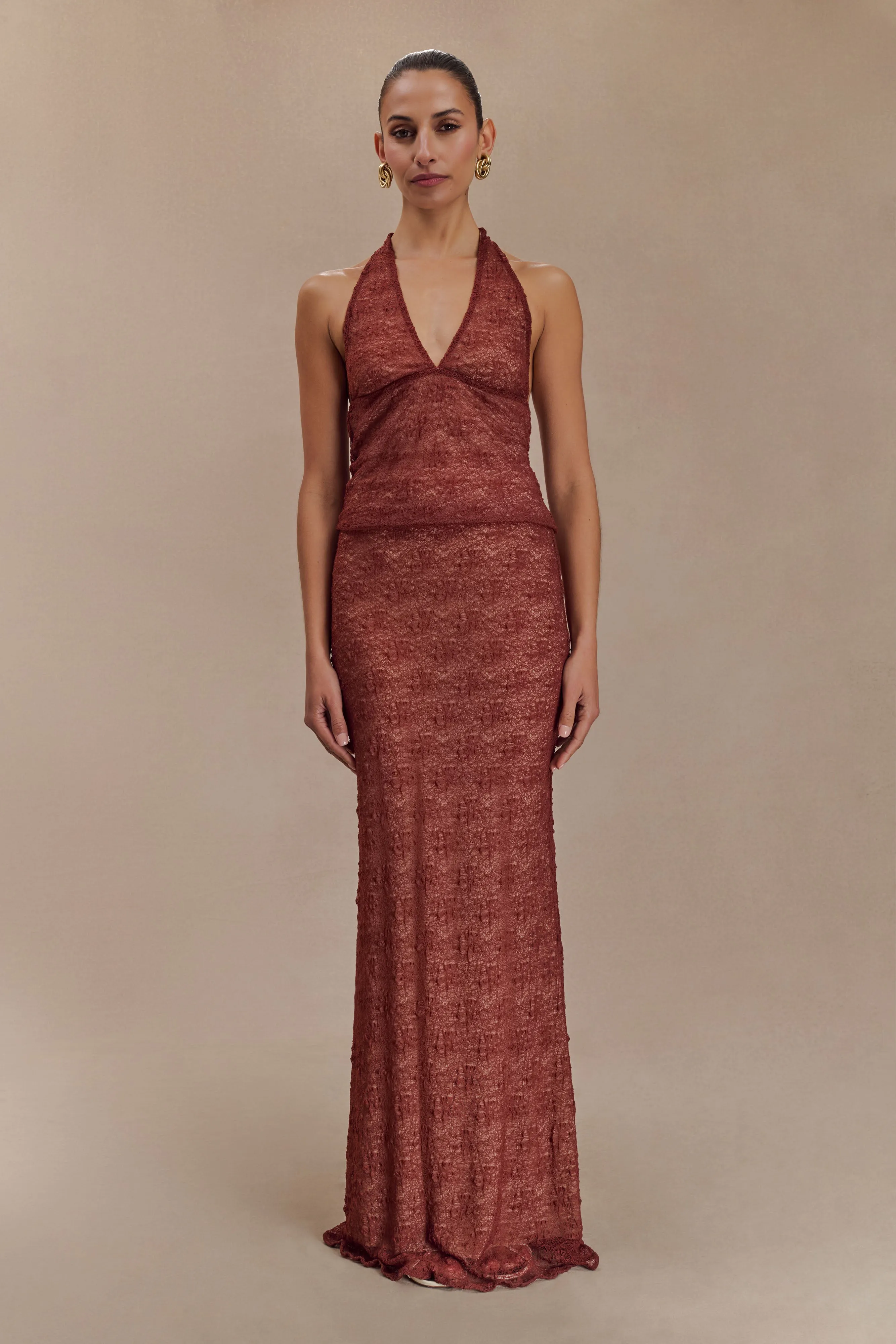 Asher Sheer Lace Halter Top - Chilli BondedShoulder