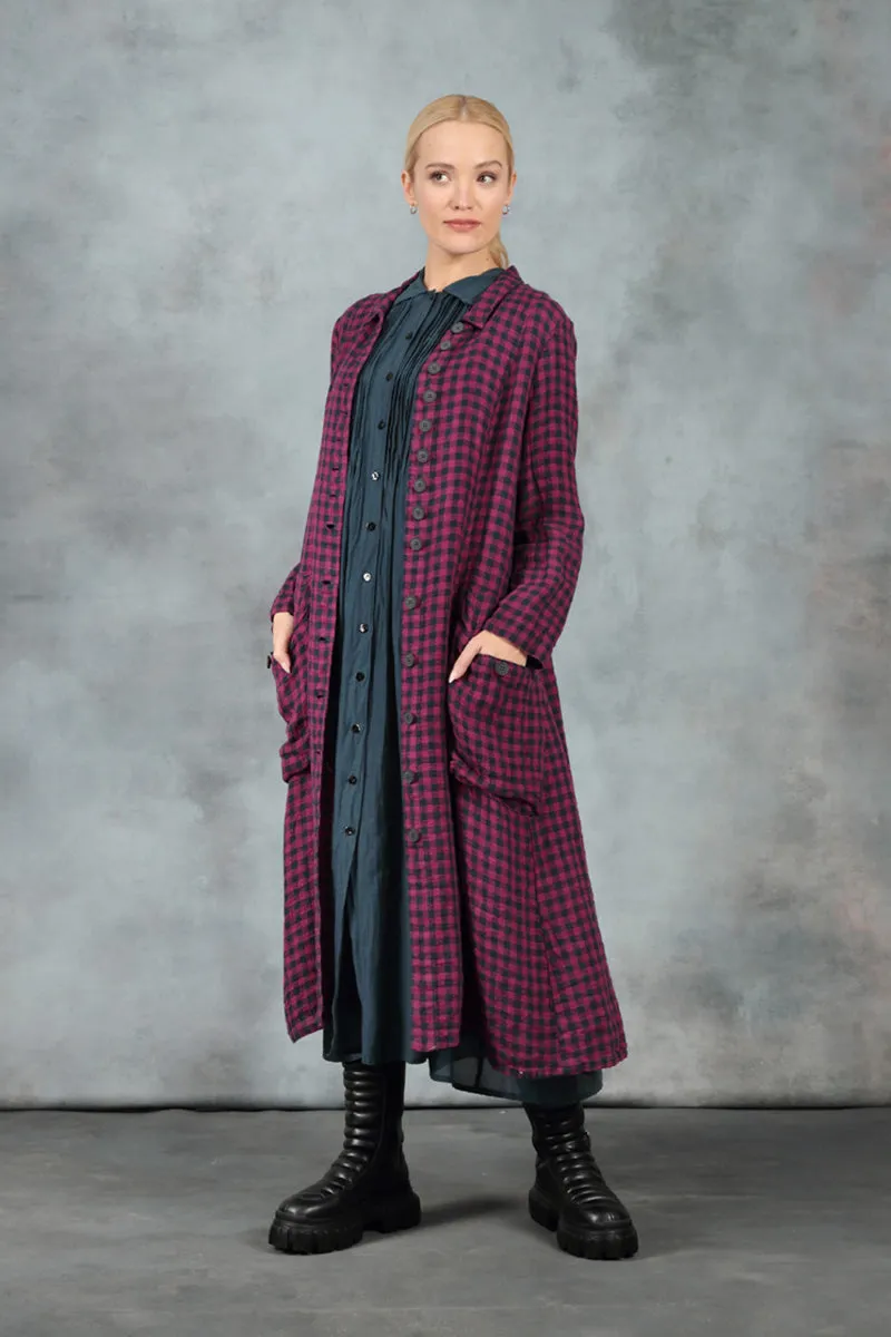 Midnight Blue Pintuck Silk Cotton Jacket Dress Loose Fit Warmth Without Bulk