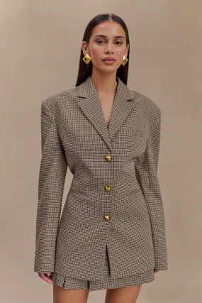 Secure Internal Pockets Weather Proof Mila Shaped Blazer - Tan Check
