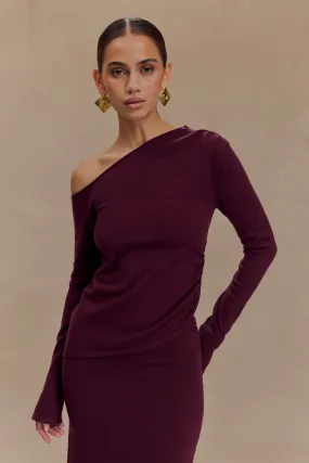 Ergonomic Shoulder Cut Miles Off Shoulder Knit Top - Plum