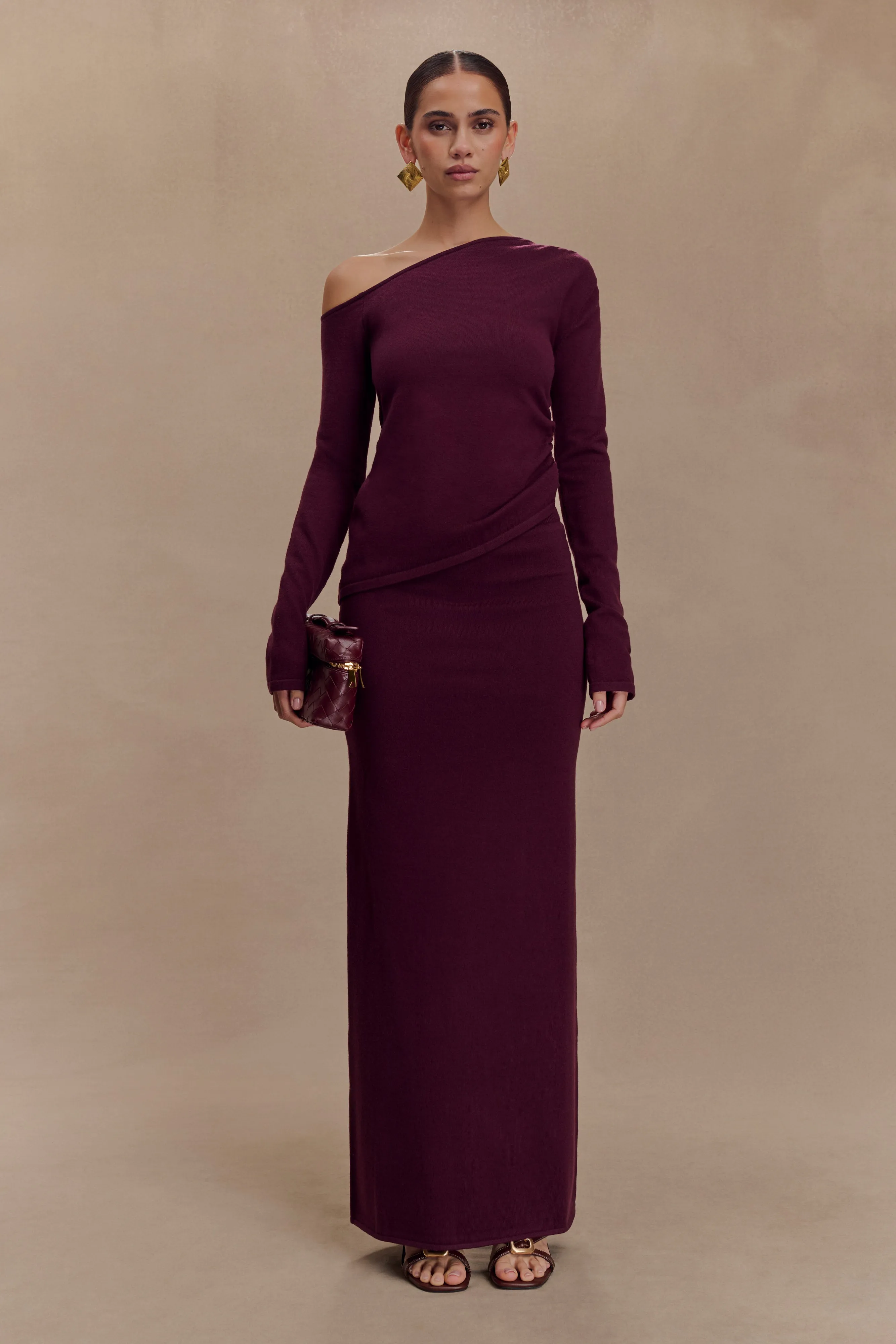 Miles Off Shoulder Knit Top - Plum Trendy Sweater