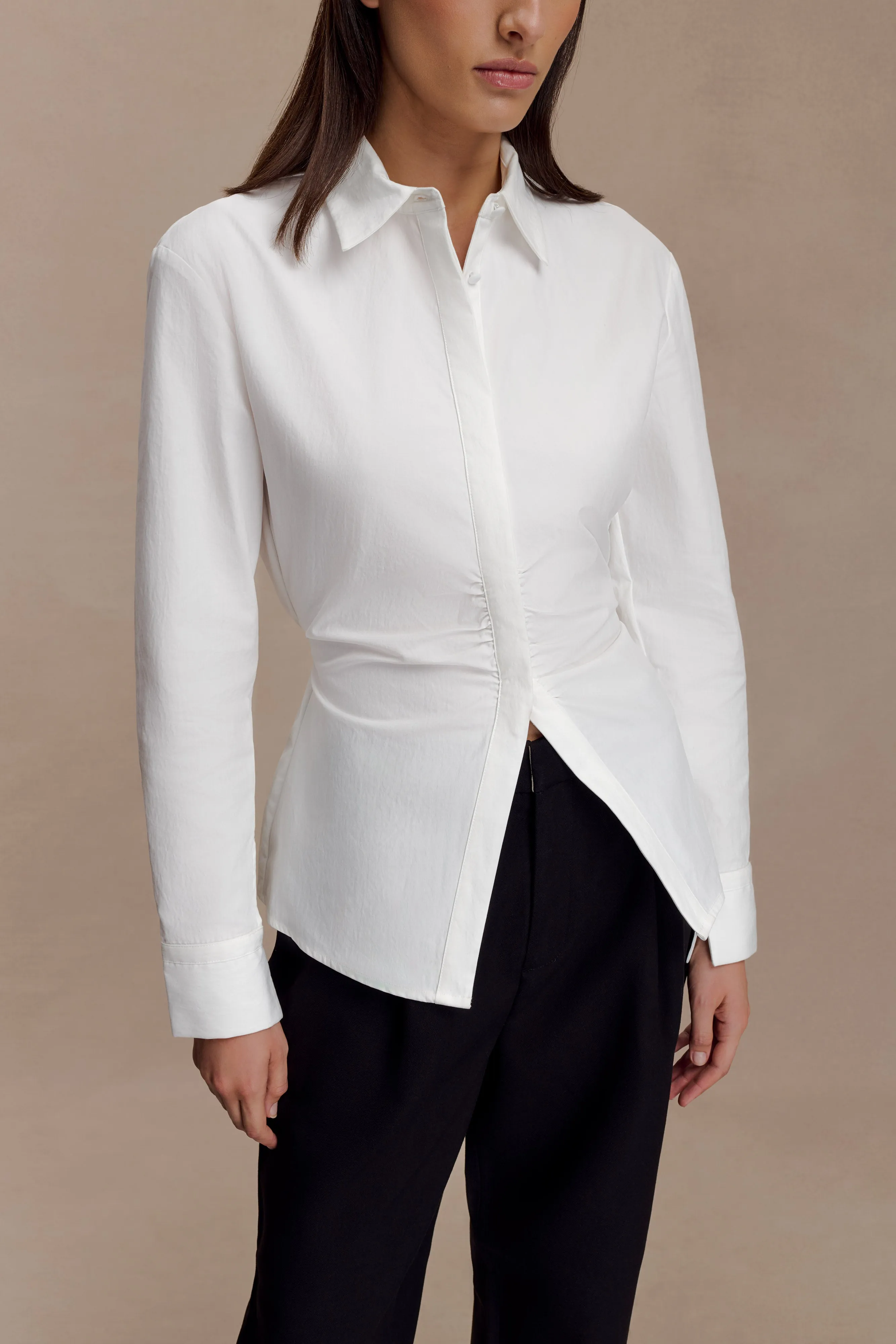 Millie Tie Back Cotton Shirt - White Breathable mesh lining