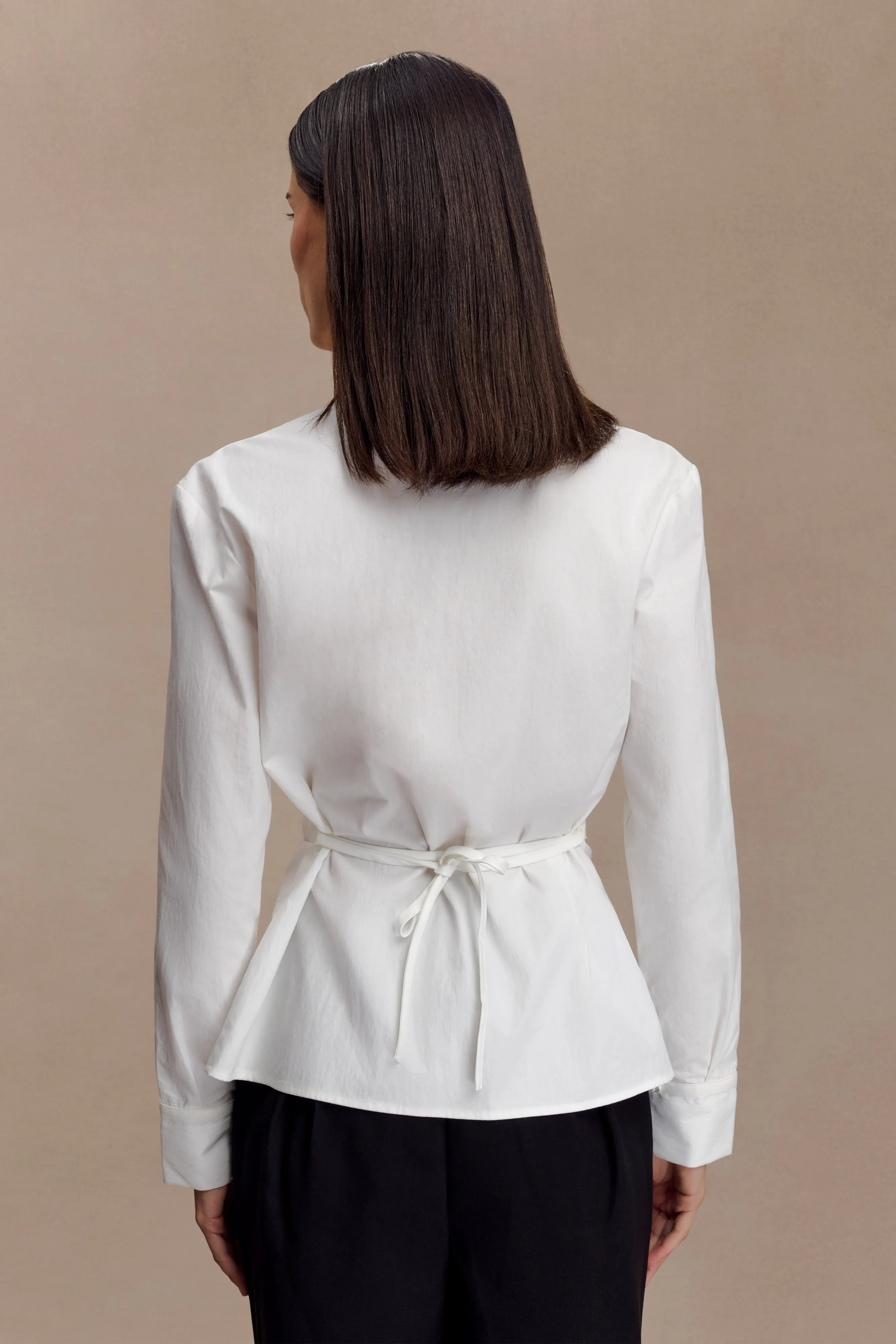 Fitted Shirt Millie Tie Back Cotton Shirt - White