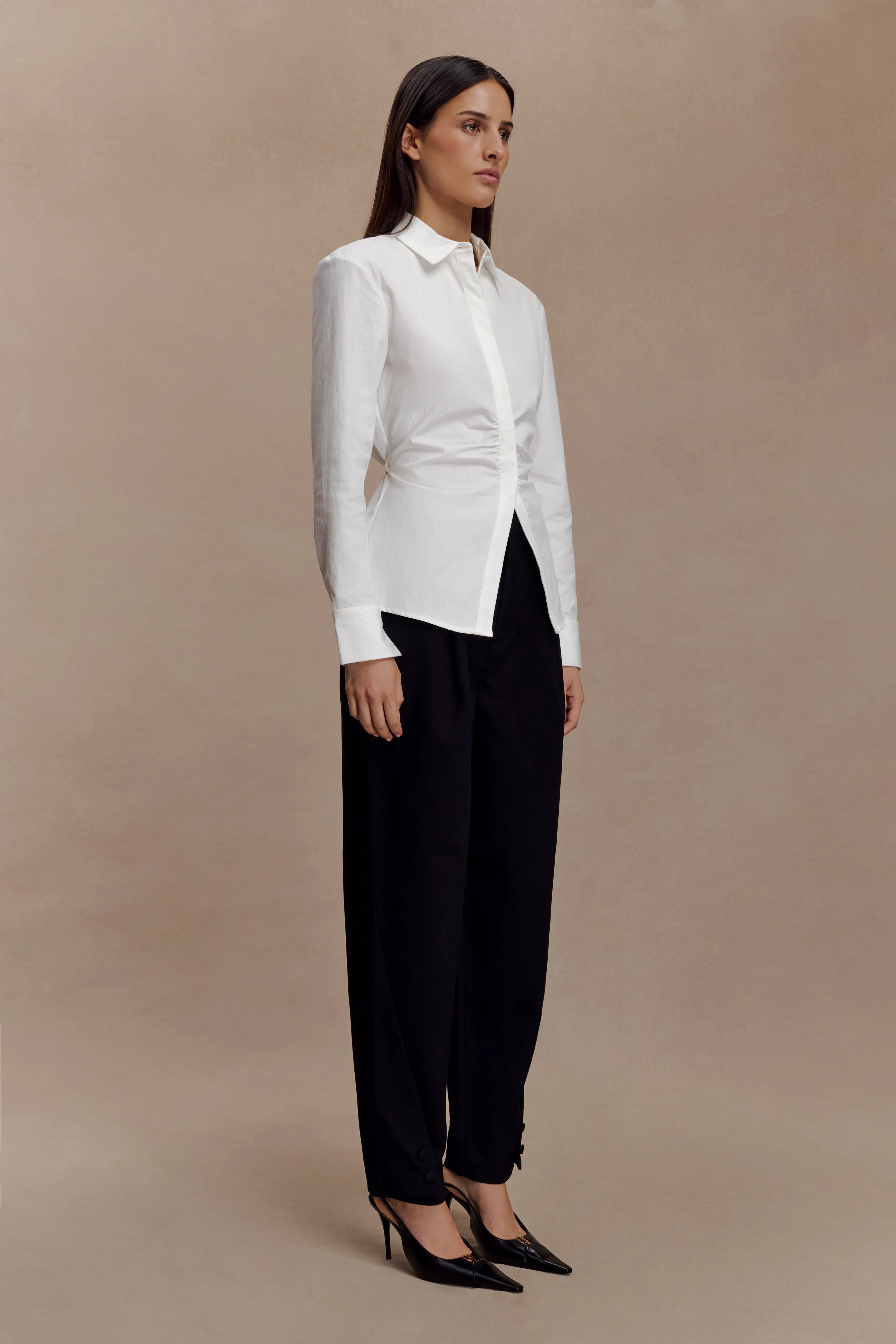 Millie Tie Back Cotton Shirt - White HiddenZipper