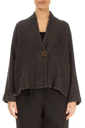 Single Button Forest Brown Textured Linen Jacket Green Material Low Profile Collar