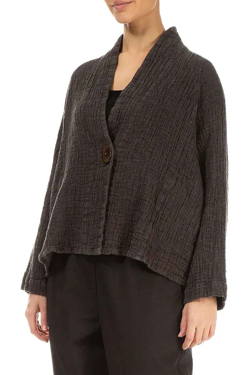 Crisp Weather Fit Single Button Forest Brown Textured Linen Jacket