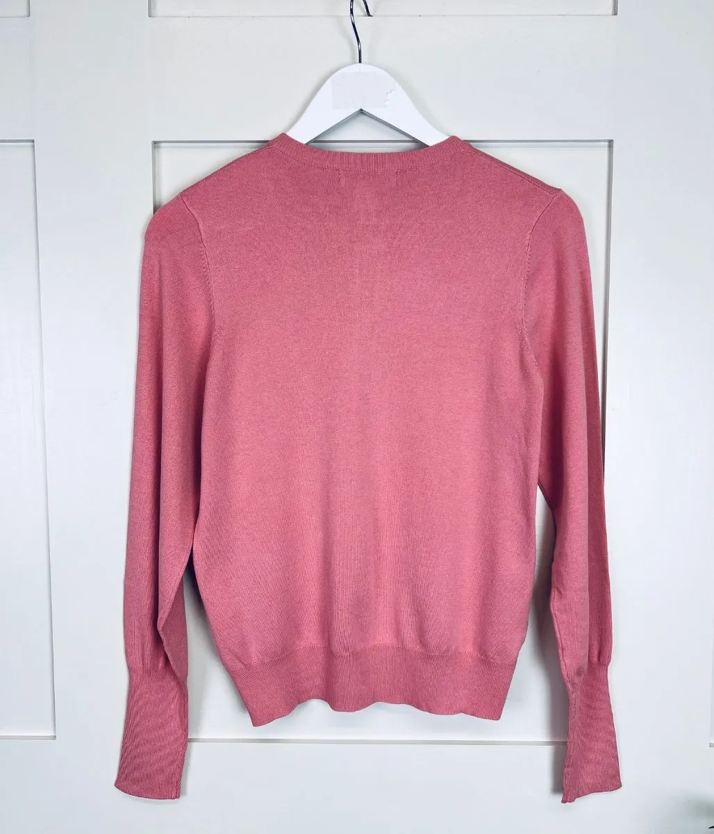 All-day Comfort Dusky Pink Classic Round Neck Cardigan