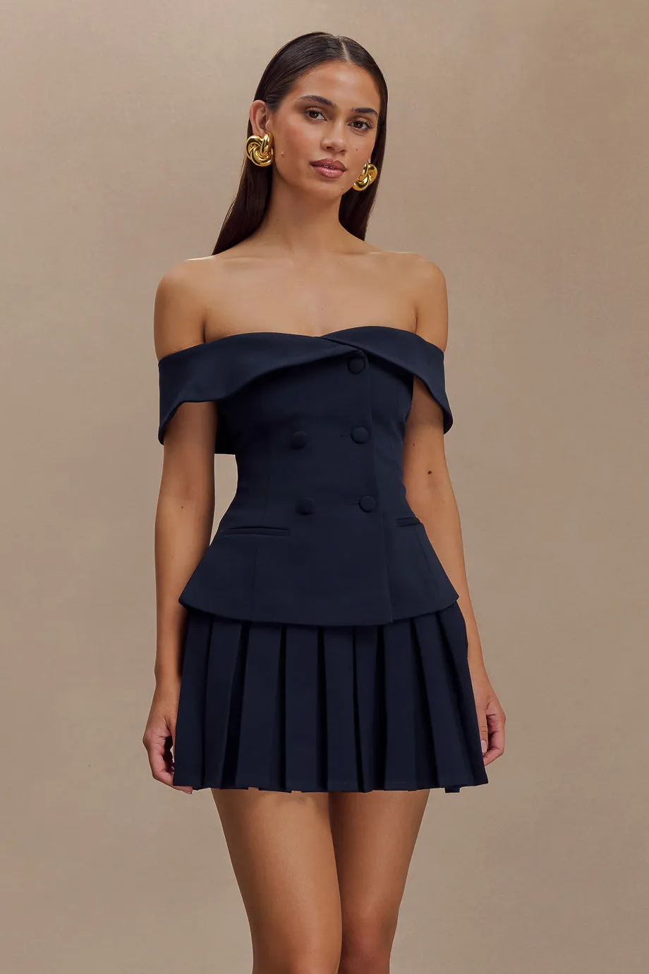 Breathable mesh Krista Strapless Suiting Top - Navy