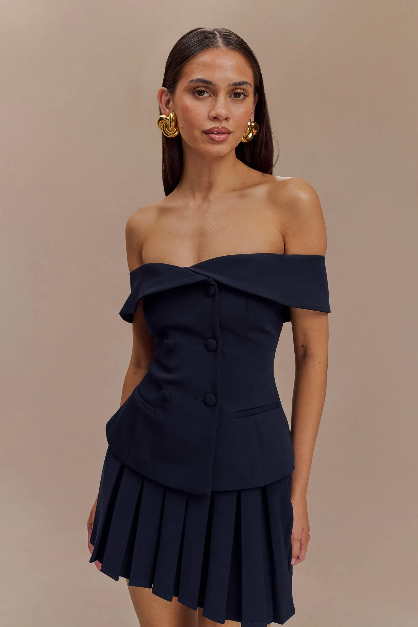NonRestrictive Krista Strapless Suiting Top - Navy