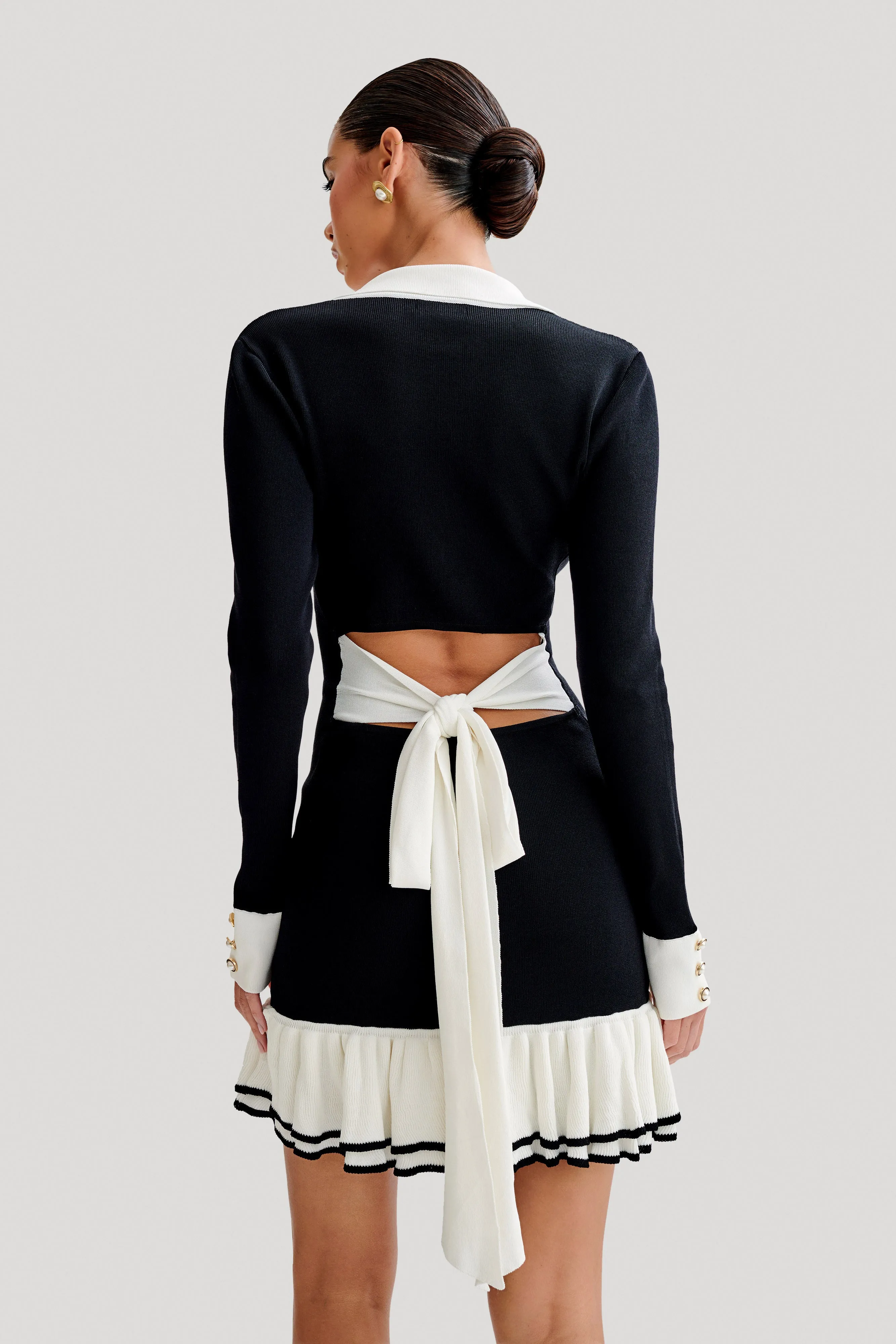 Subtle Texture Social Charm Pareesa Contrast Frill Mini Dress - Black