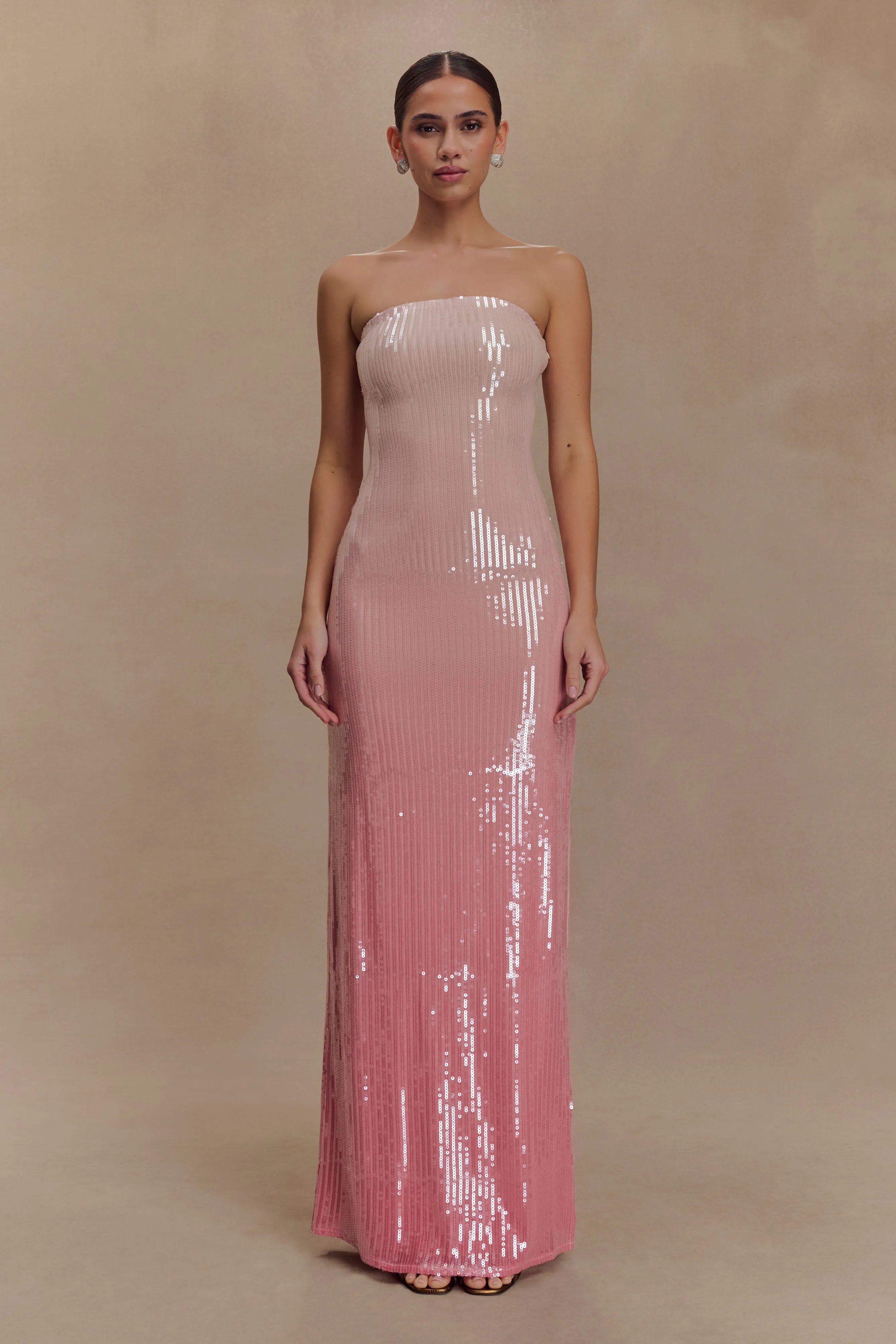 Sharp Edge Easy Mood Miranda Strapless Sequin Maxi Dress - Ombre Pink