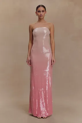 Sharp Edge Easy Mood Miranda Strapless Sequin Maxi Dress - Ombre Pink