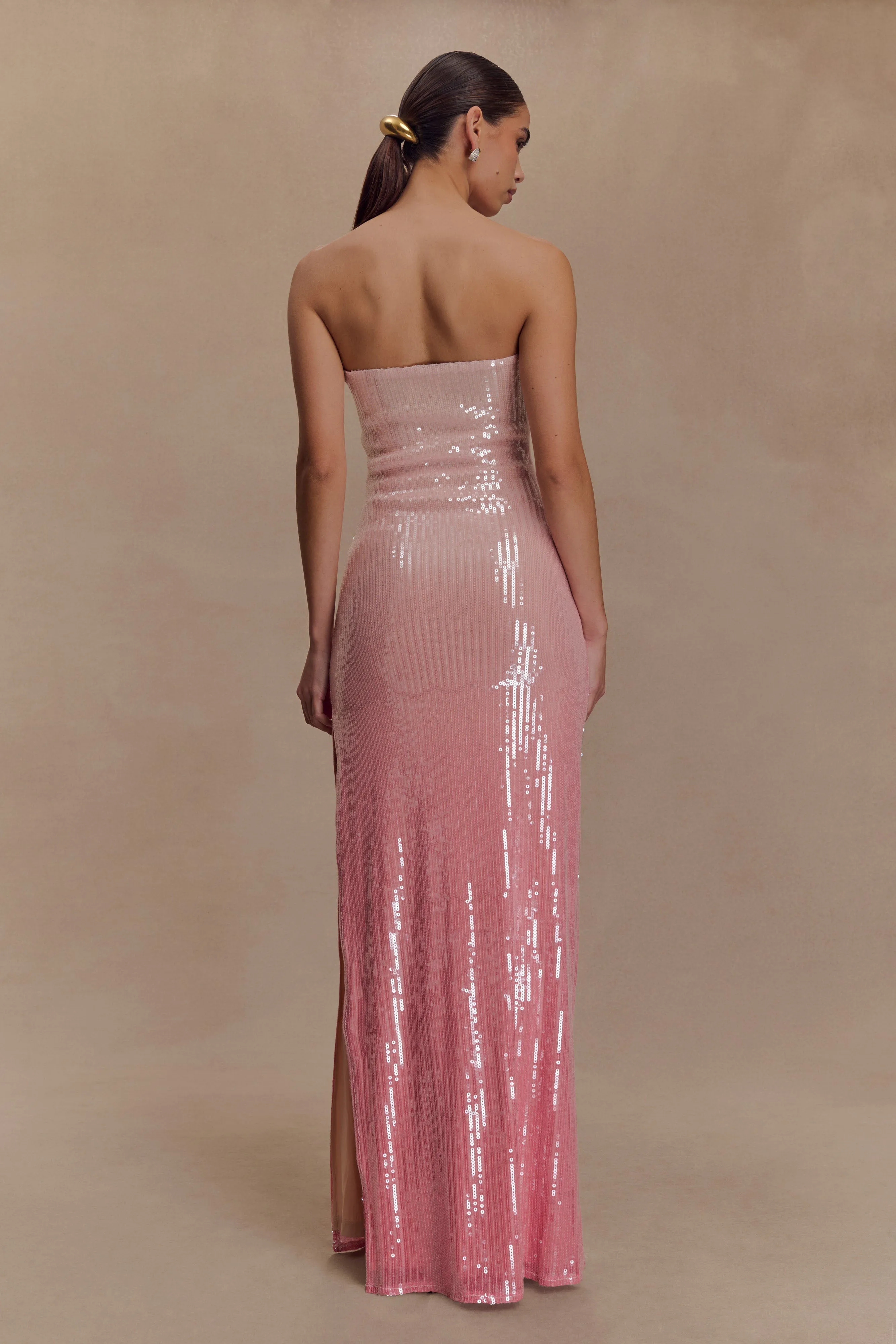 Miranda Strapless Sequin Maxi Dress - Ombre Pink Sleek Movement Sleek and Flattering