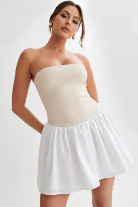 Hannah Knit And Linen Mini Dress - Natural/White Day Ready Look Festive Wear