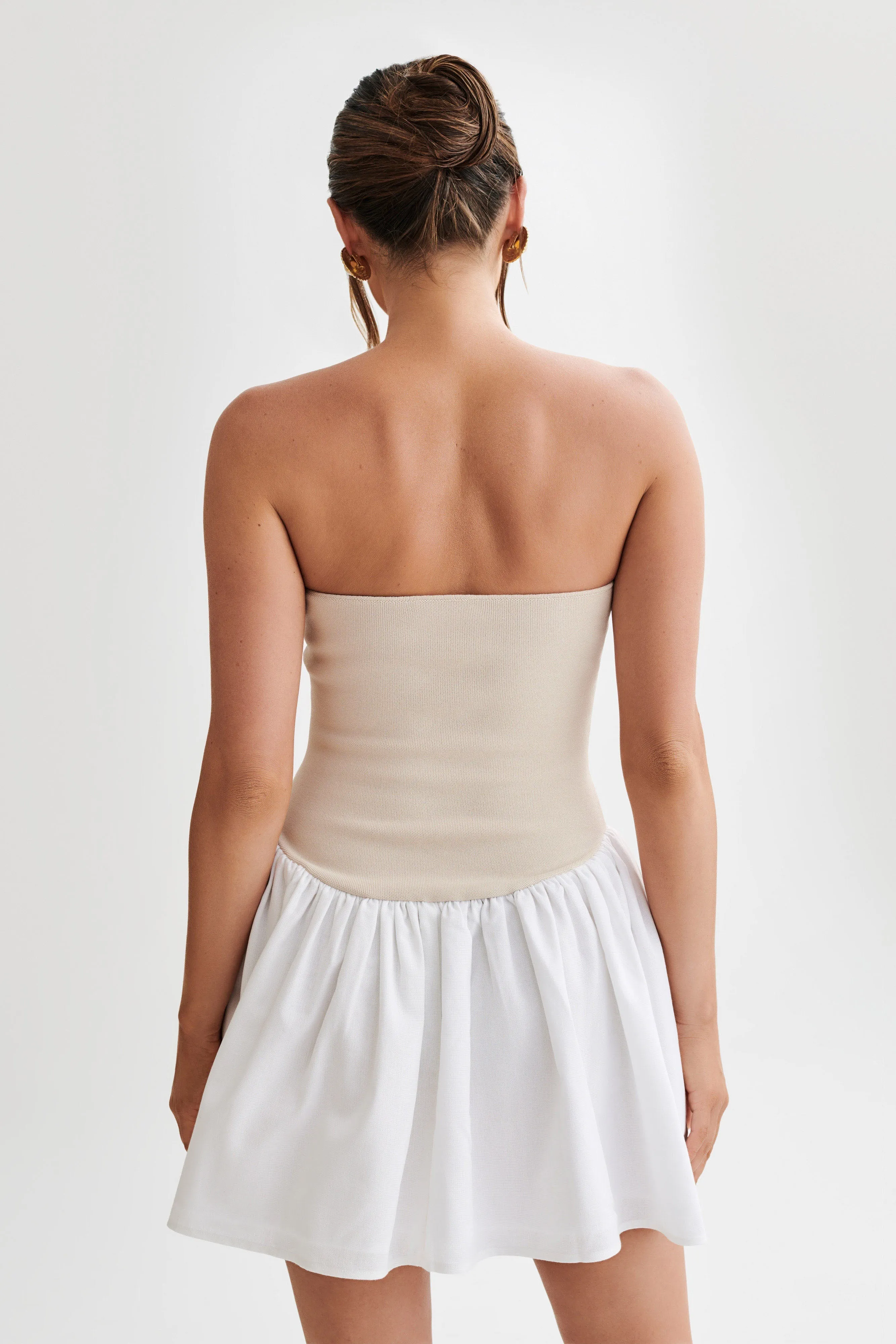 Mesh-Sleeve Perfect For Work Hannah Knit And Linen Mini Dress - Natural/White