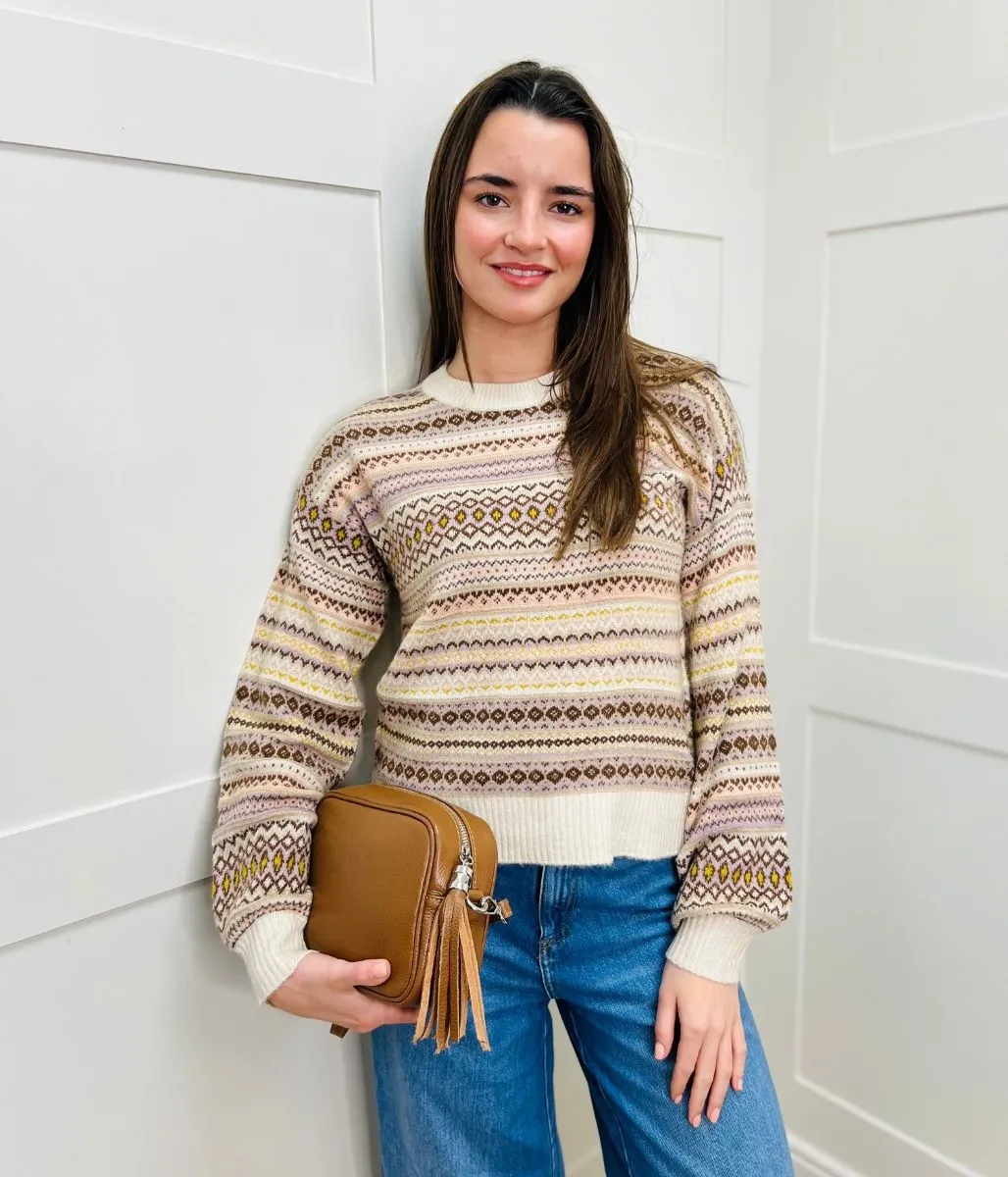 Comfy Knit Look Mocha Fairisle Pattern Jumper