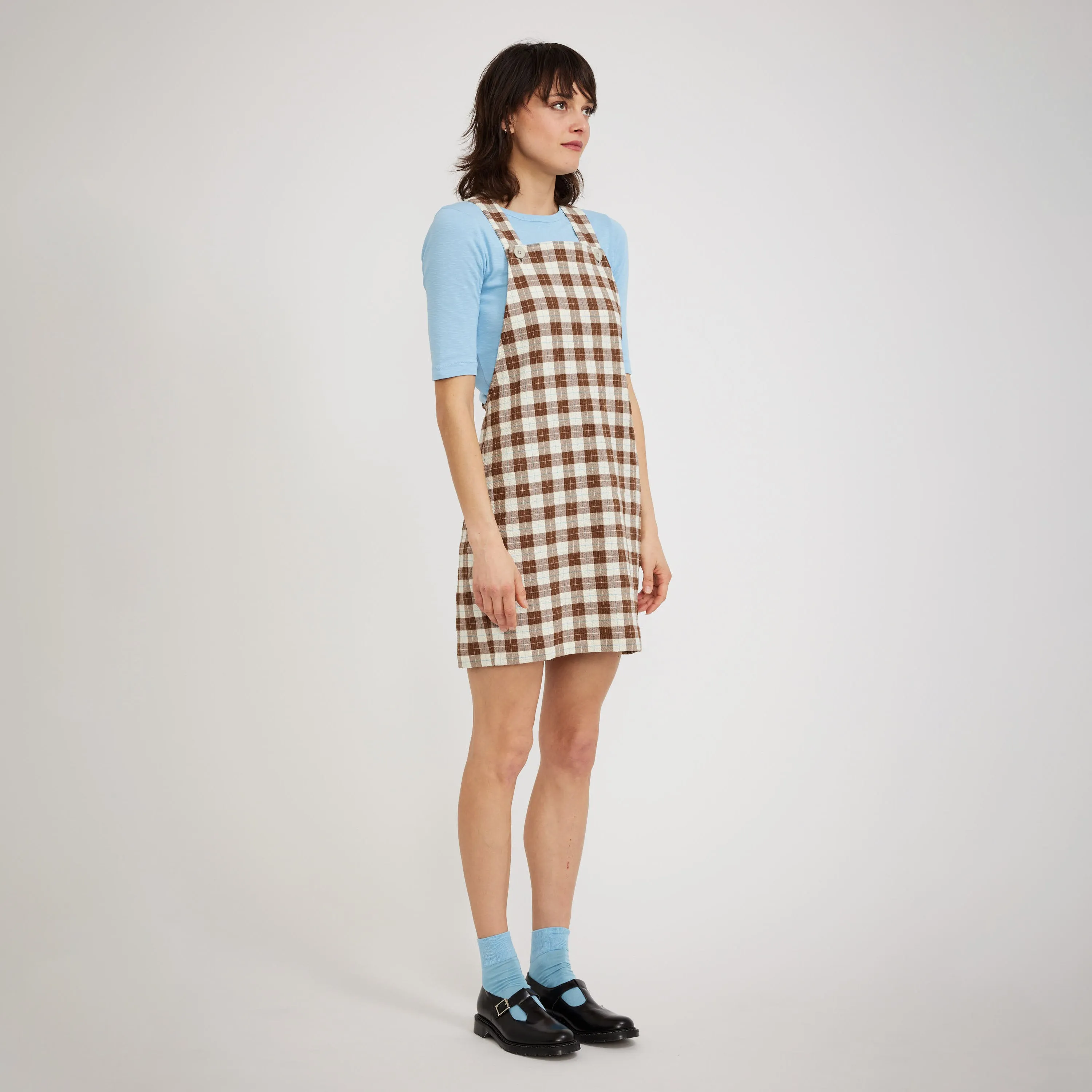 Cosmic Dress Brown Check Seersucker Polished Cut
