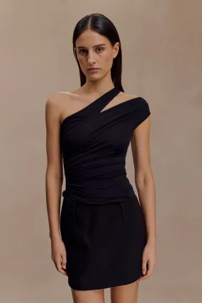 MultiPocket LayeredCuff Anna One Shoulder Modal Top - Black