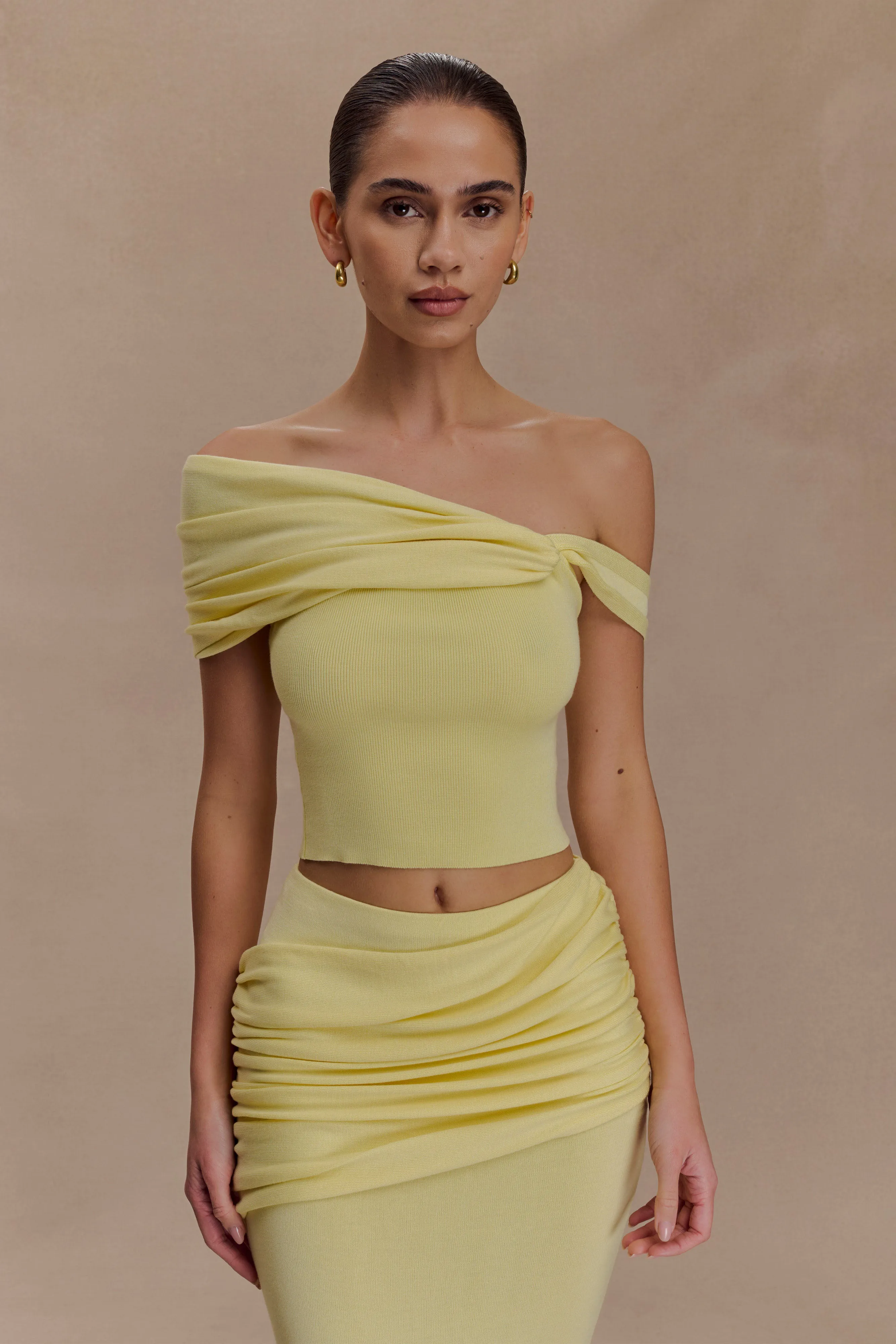 Lightweight Knit Irene Gathered Knit Top - Lemon