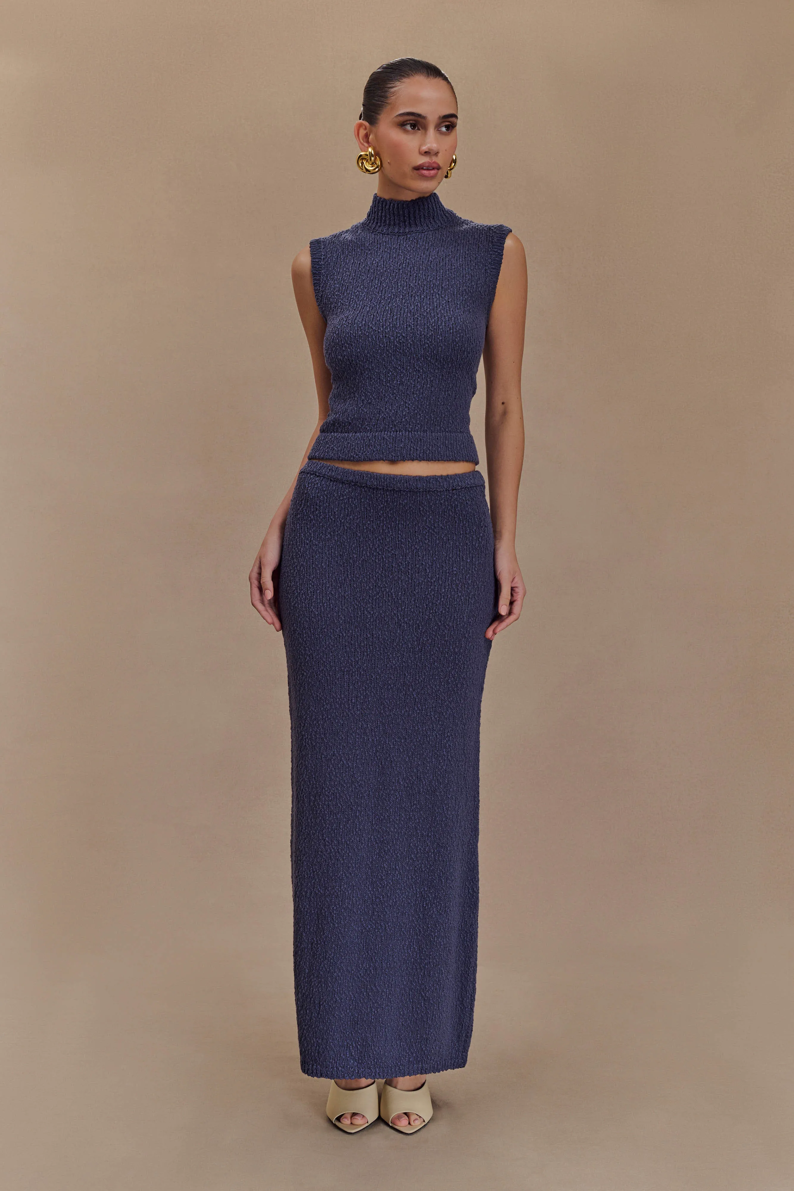 Chic Vibe Moira Boucle Maxi Skirt - Steel