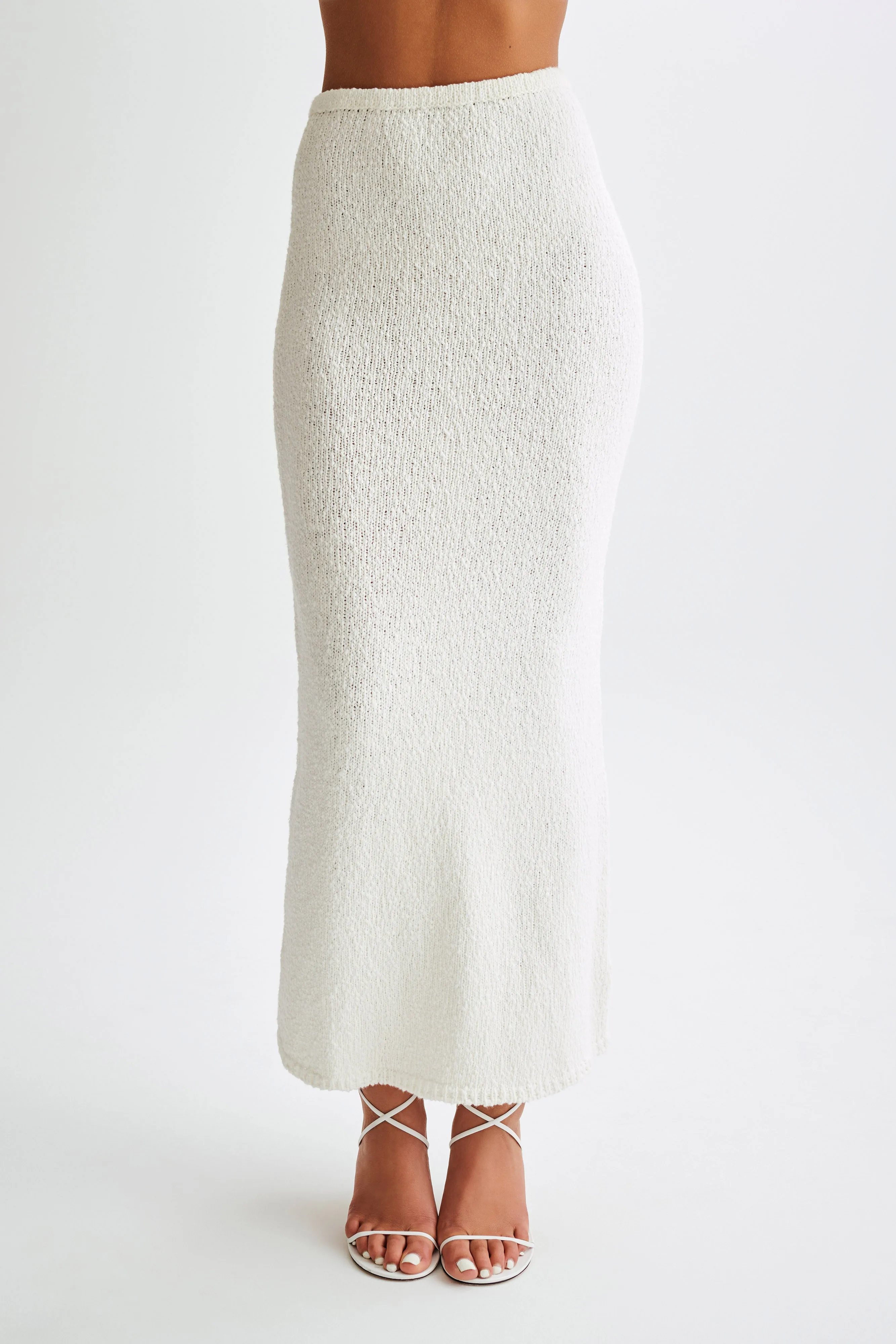 Elastic Fit Moira Boucle Maxi Skirt - White