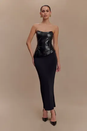 Allana Faux Leather Strapless Top - Black FourWayStretch