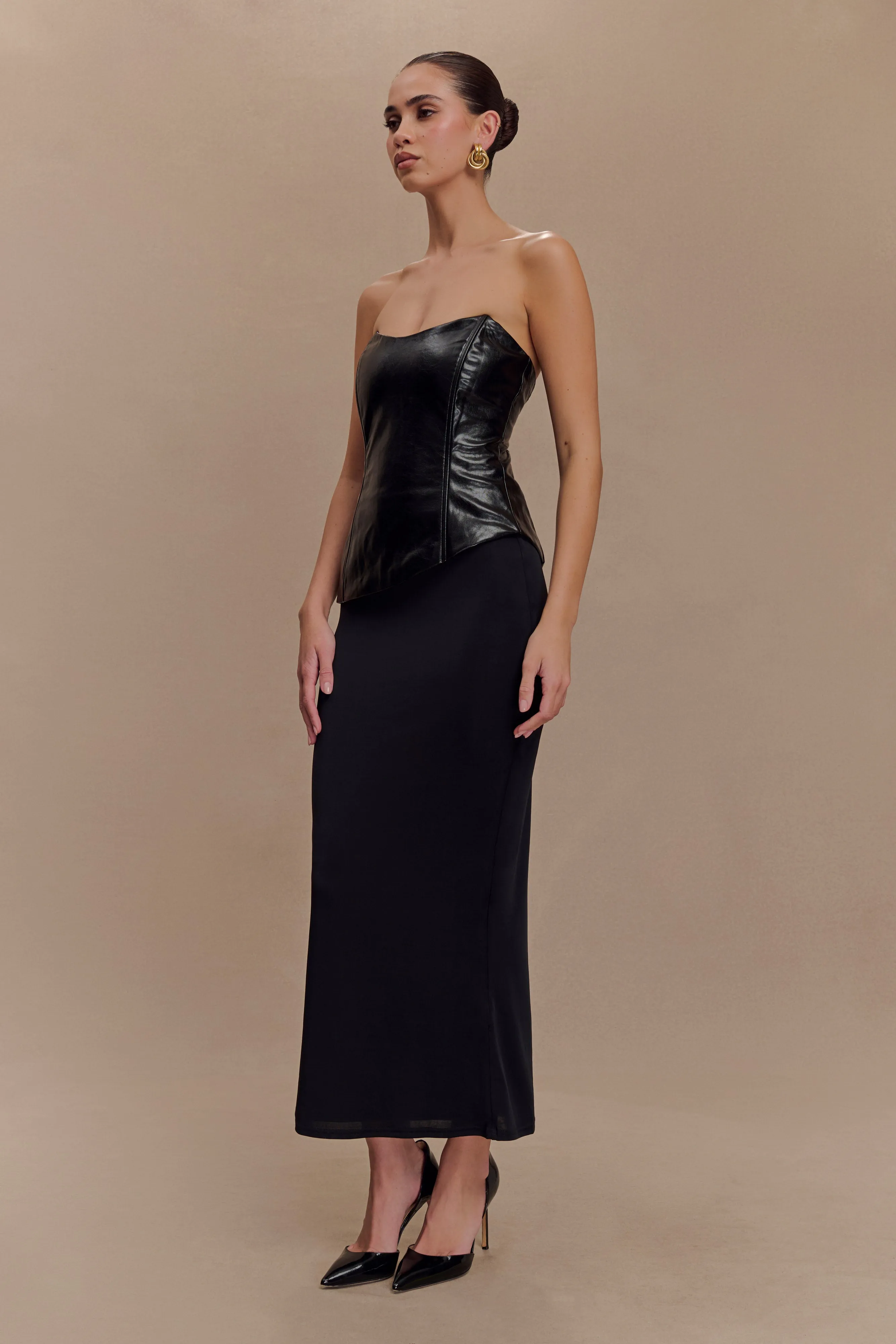 Allana Faux Leather Strapless Top - Black WrinkleFree Fabric
