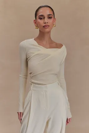 Culver Draped Twist Knit Top - Cream stain resistant coating Formal top