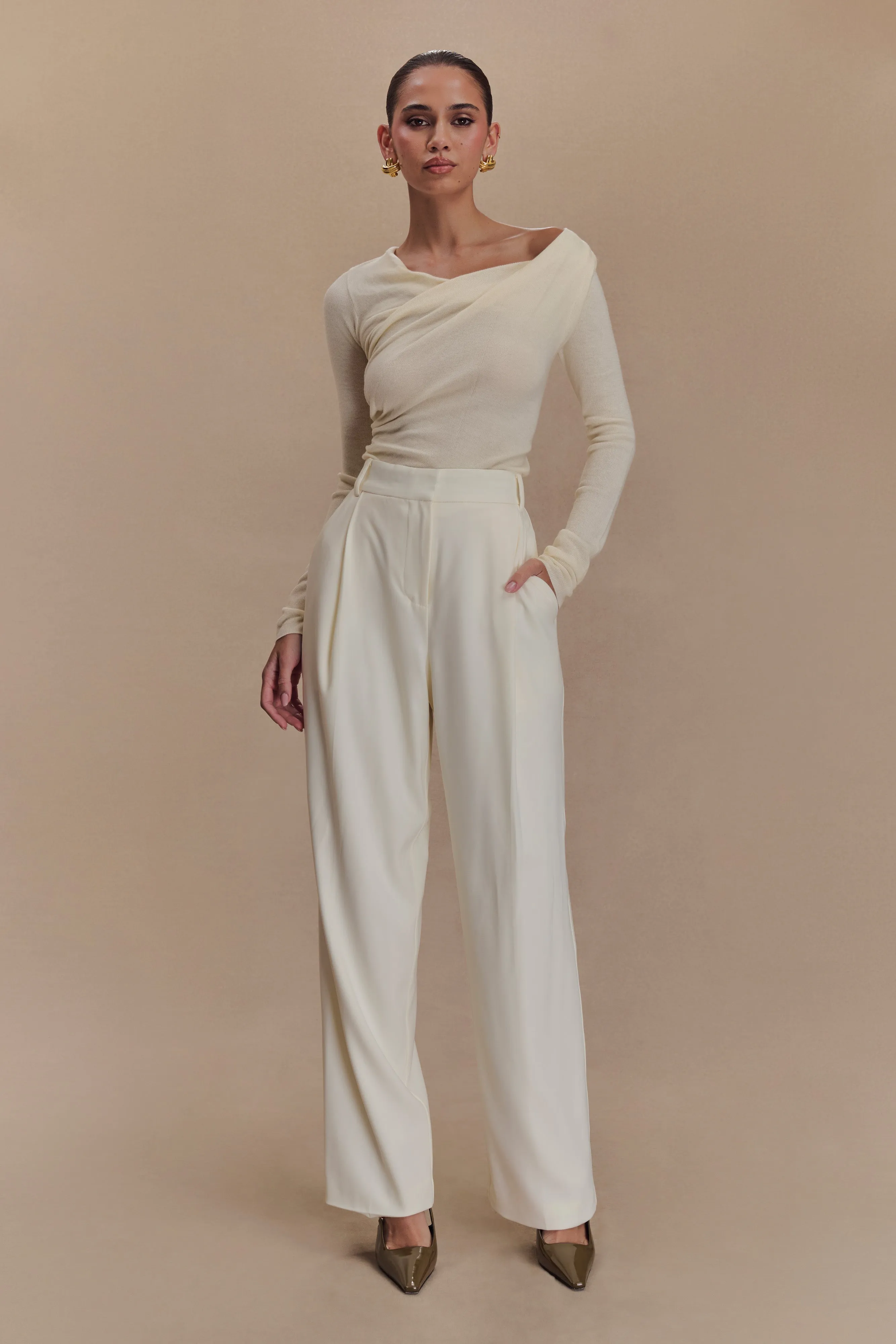 Culver Draped Twist Knit Top - Cream Non Chafe Armholes