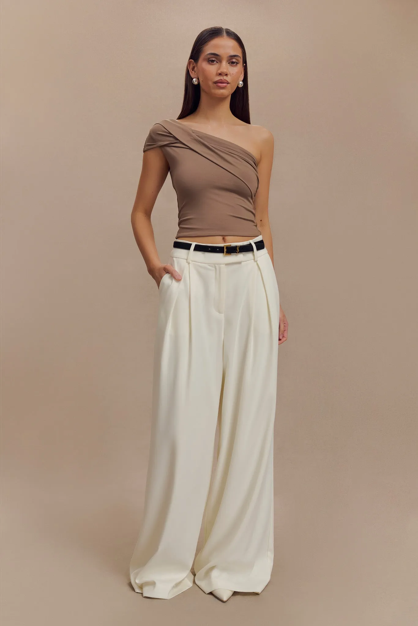Solene One Shoulder Recycled Nylon Twist Top - Smoke Multi Panel Design