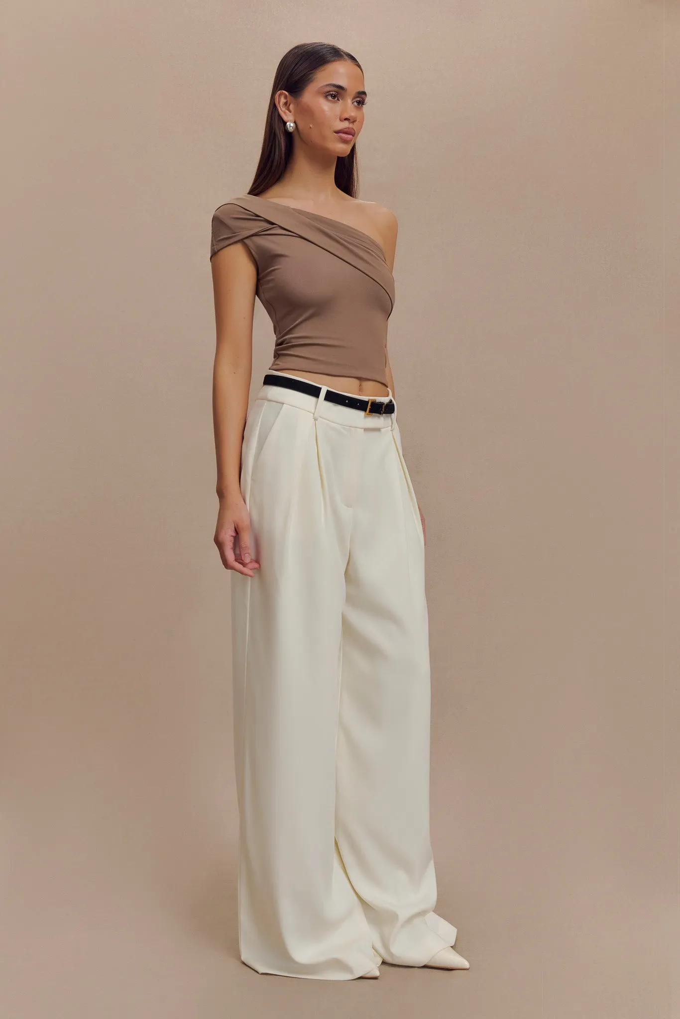 Solene One Shoulder Recycled Nylon Twist Top - Smoke Interlock Weave