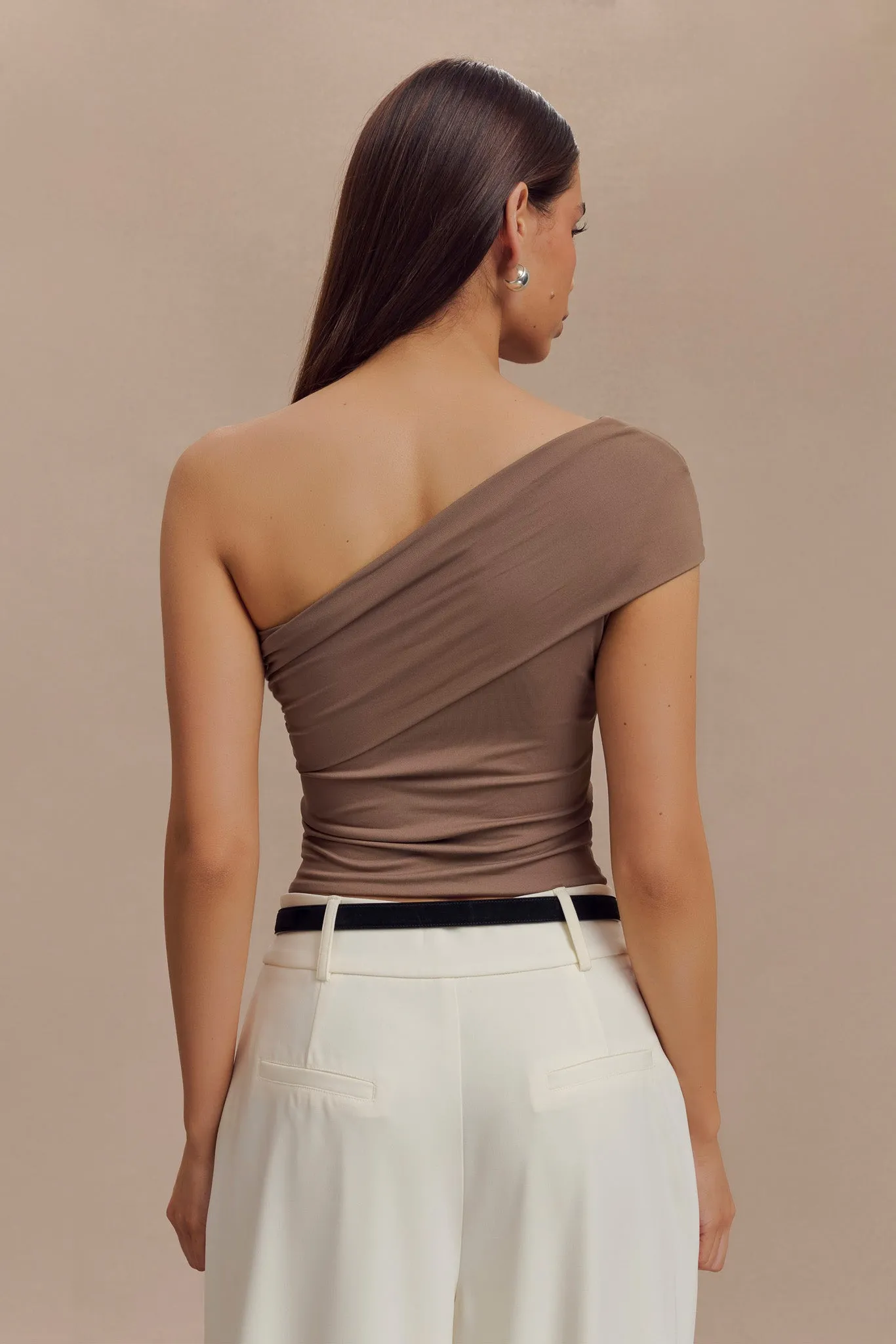 Antibacterial Fabric Solene One Shoulder Recycled Nylon Twist Top - Smoke