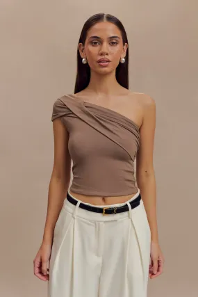 Solene One Shoulder Recycled Nylon Twist Top - Smoke WaffleWeave ZeroWasteProduction