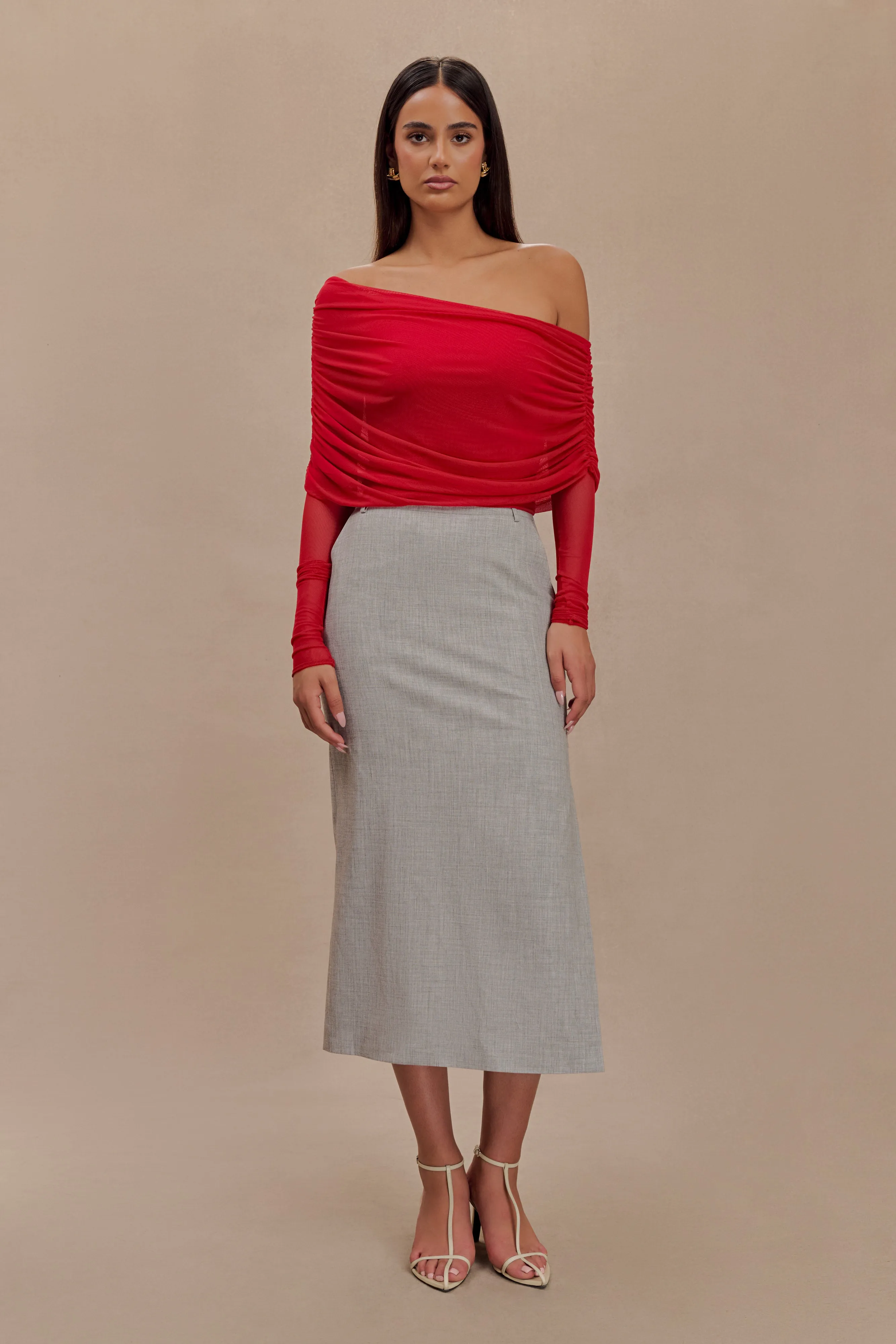 Everly Sheer Mesh Off Shoulder Top - Ruby Snag Proof Weave BondedShoulderTaping
