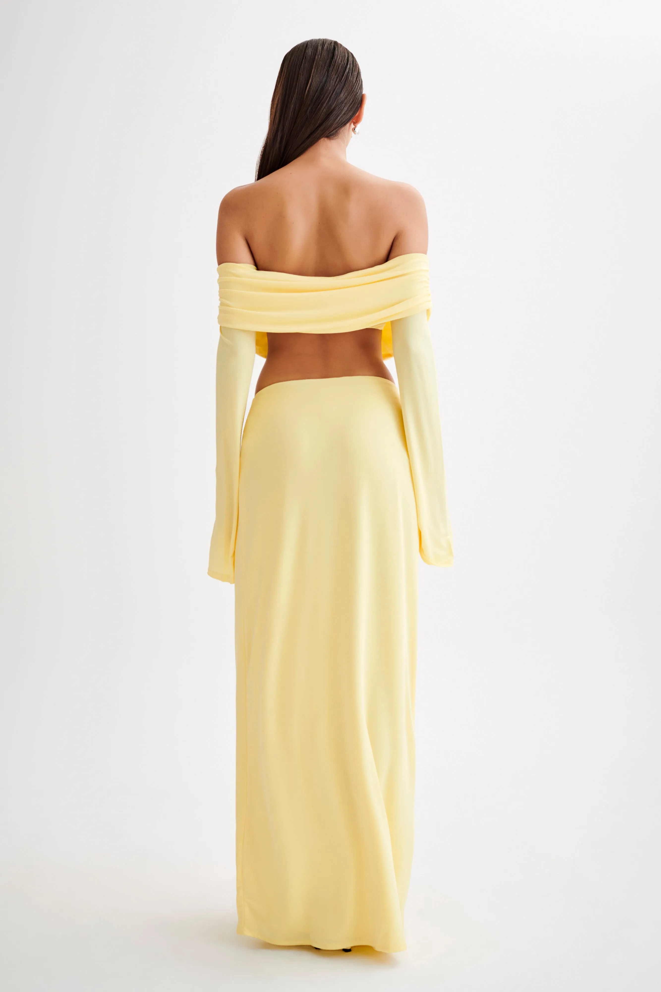 Camryn Slinky Off Shoulder Crop Top - Yellow MidweightKnit Retro design