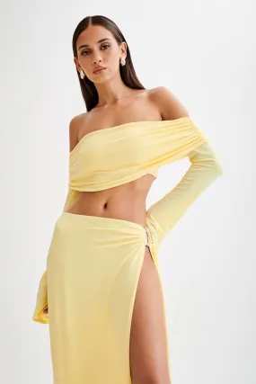 Camryn Slinky Off Shoulder Crop Top - Yellow Sporty Style