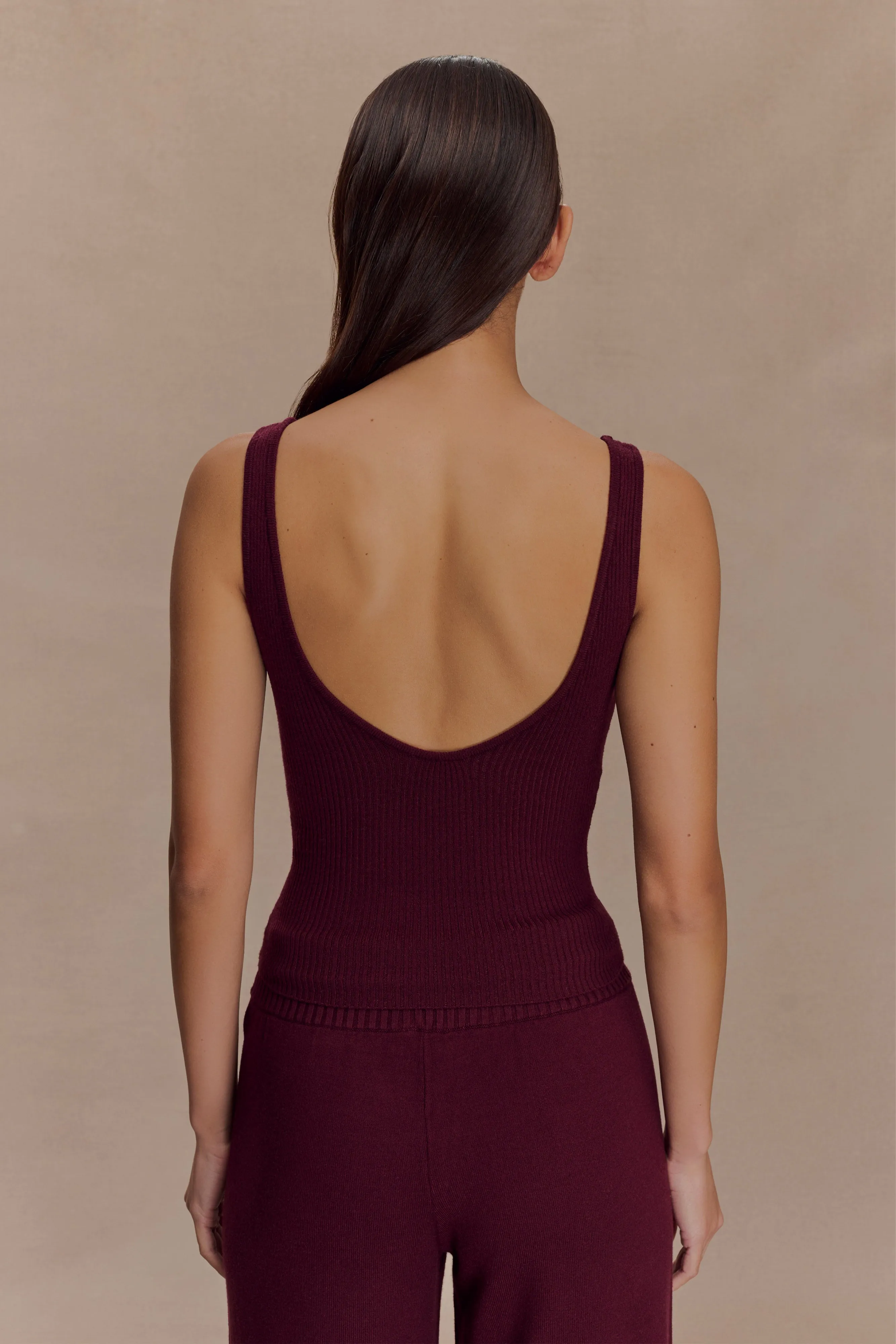 Thermal Regulating Design Office Wear Natalya Ribbed Knit Cami Top - Merlot