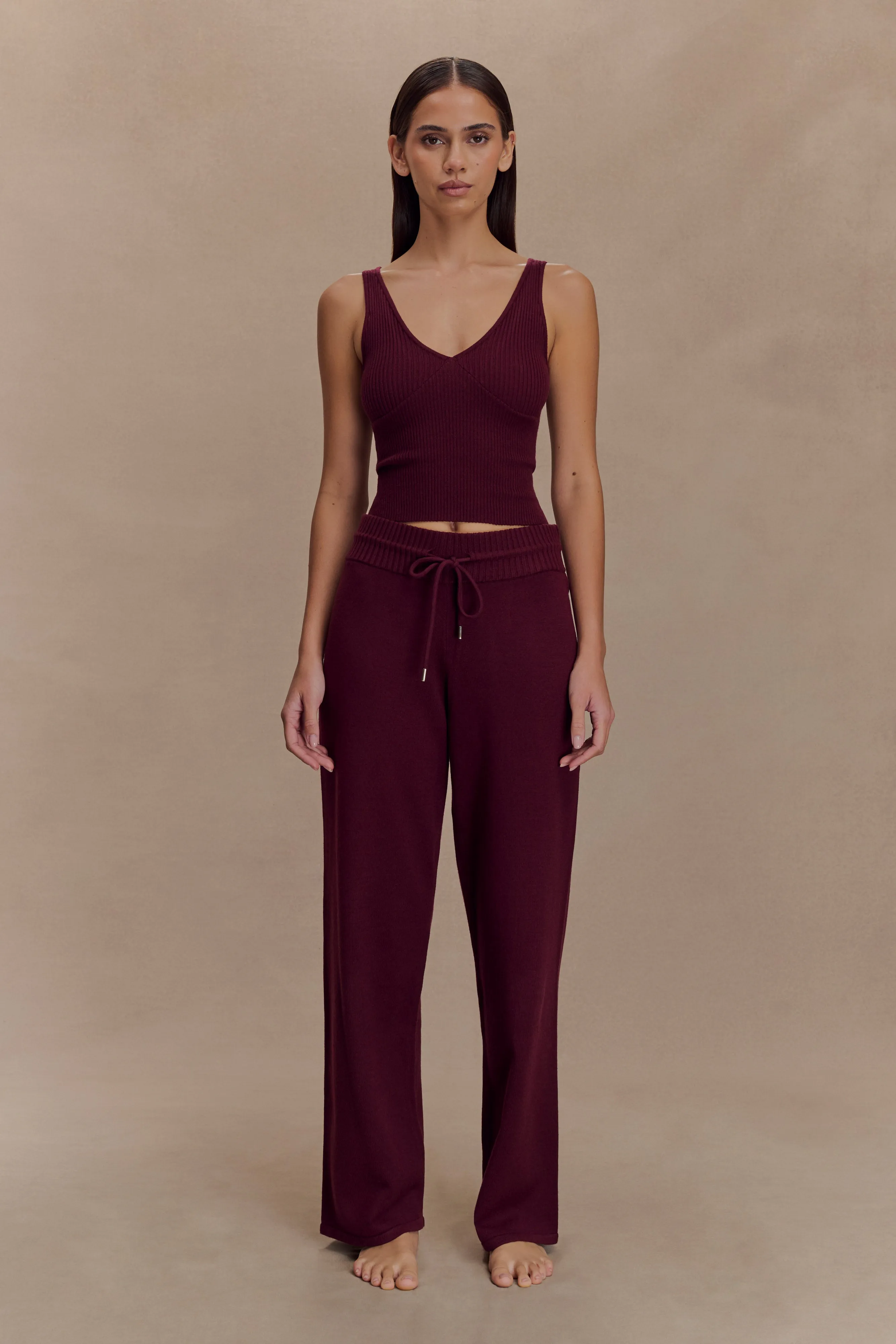 Multipurpose Layering Piece Active Blouse Natalya Ribbed Knit Cami Top - Merlot