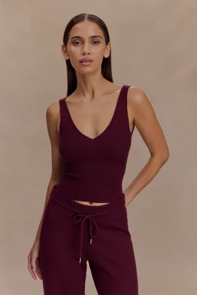 Natalya Ribbed Knit Cami Top - Merlot Interlock Weave